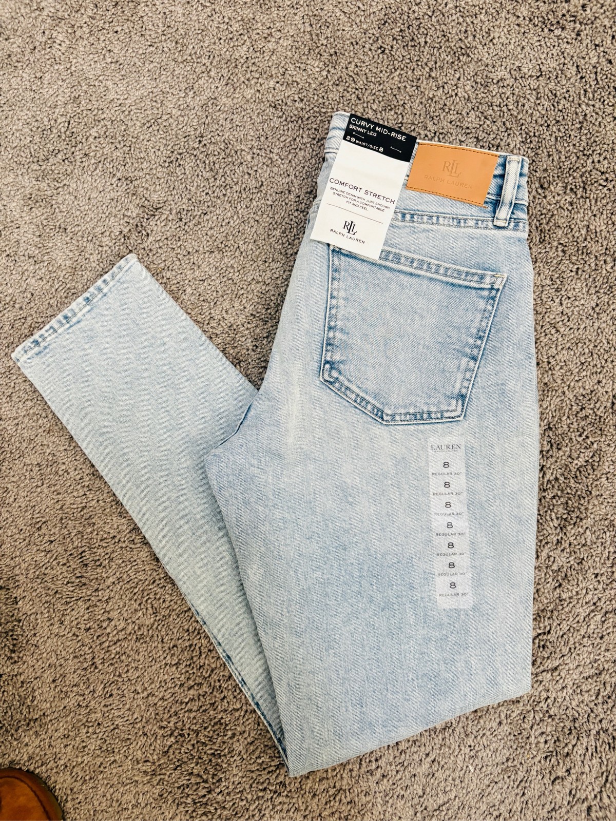 Lauren Ralph Lauren Curvy Mid Rise Skinny Leg Light Wash Jeans Size 8