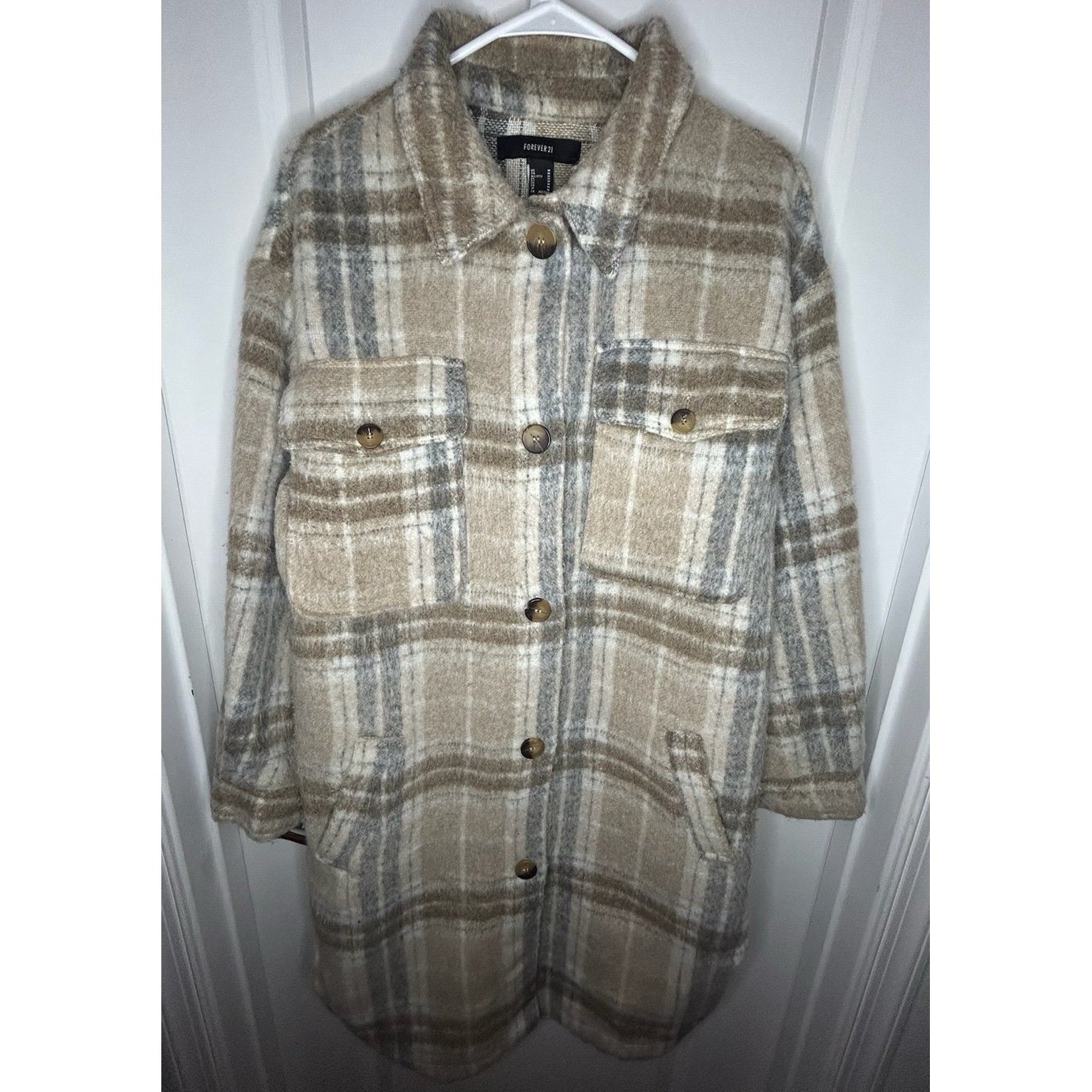 Folklore Taylor Swift Style Tan Plaid Boho Longated Soft Jacket Womens Medium