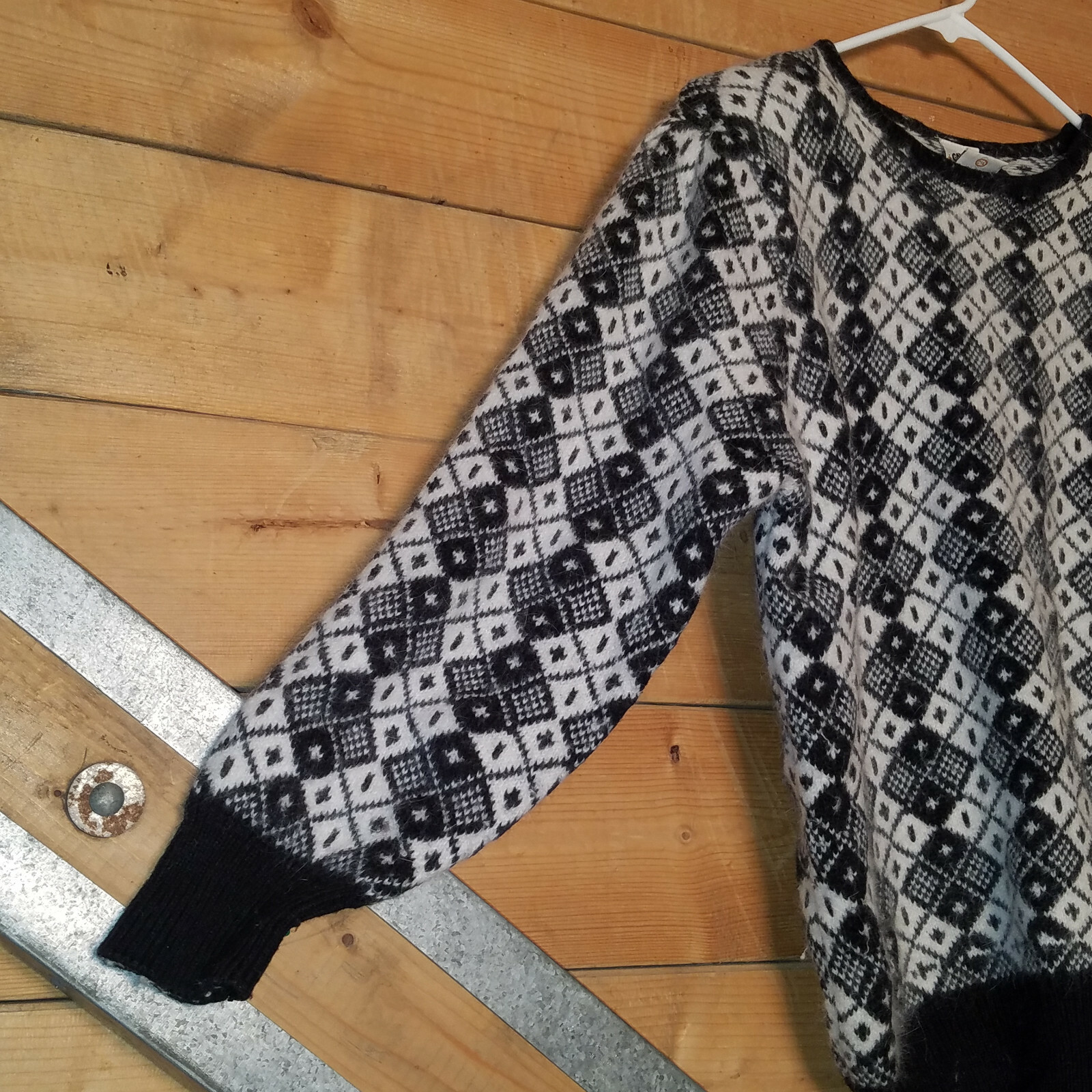 Large Black and White Sweater with Diamond Pattern by Golden Gate – Swanky Barn