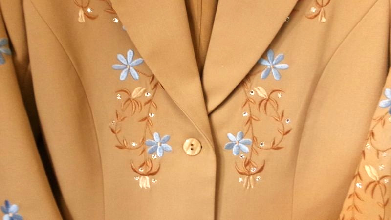 VTG SAGE WEST TX TAN EMBROIDER FLOWER RHINESTONE WM ROCKABILLY NASHVILLE JACKET