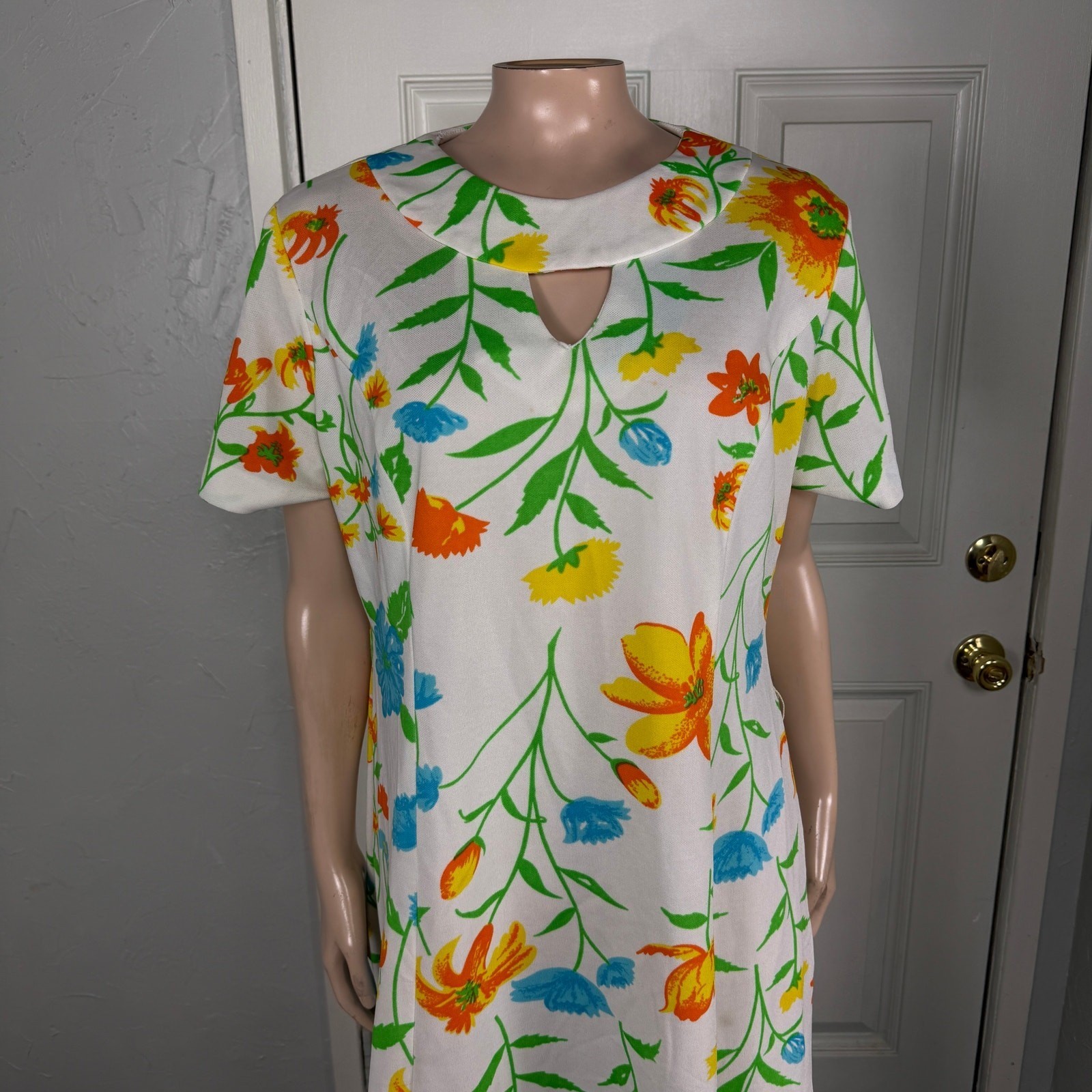 Vintage 70s Prissy Women’s Dress Polyester Knit Mod Retro Shift Floral 60s G4-28