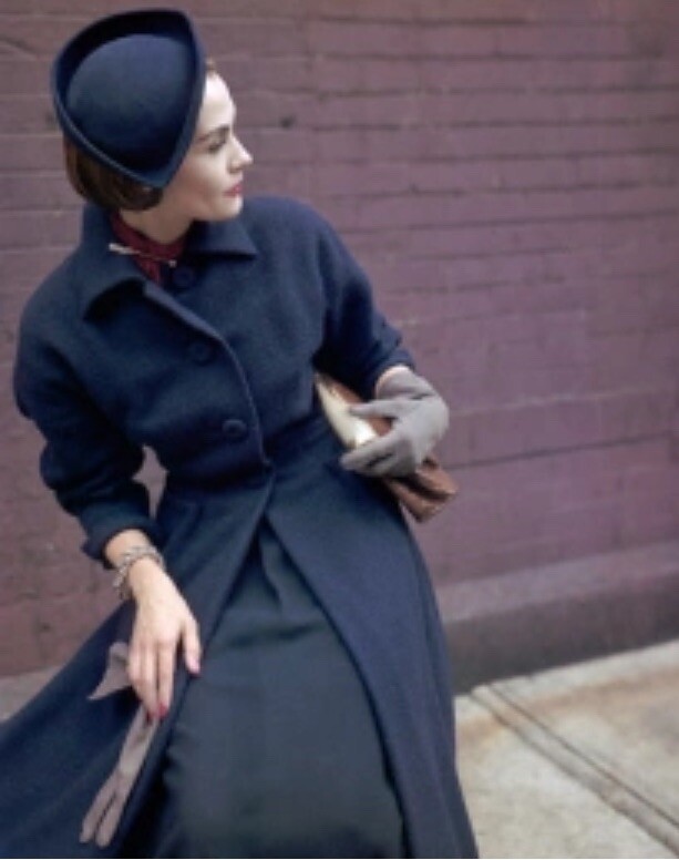 Vintage Pauline Trigere 1940s MCM Documented Wool Gaberdine Nip Waist Swing Coat