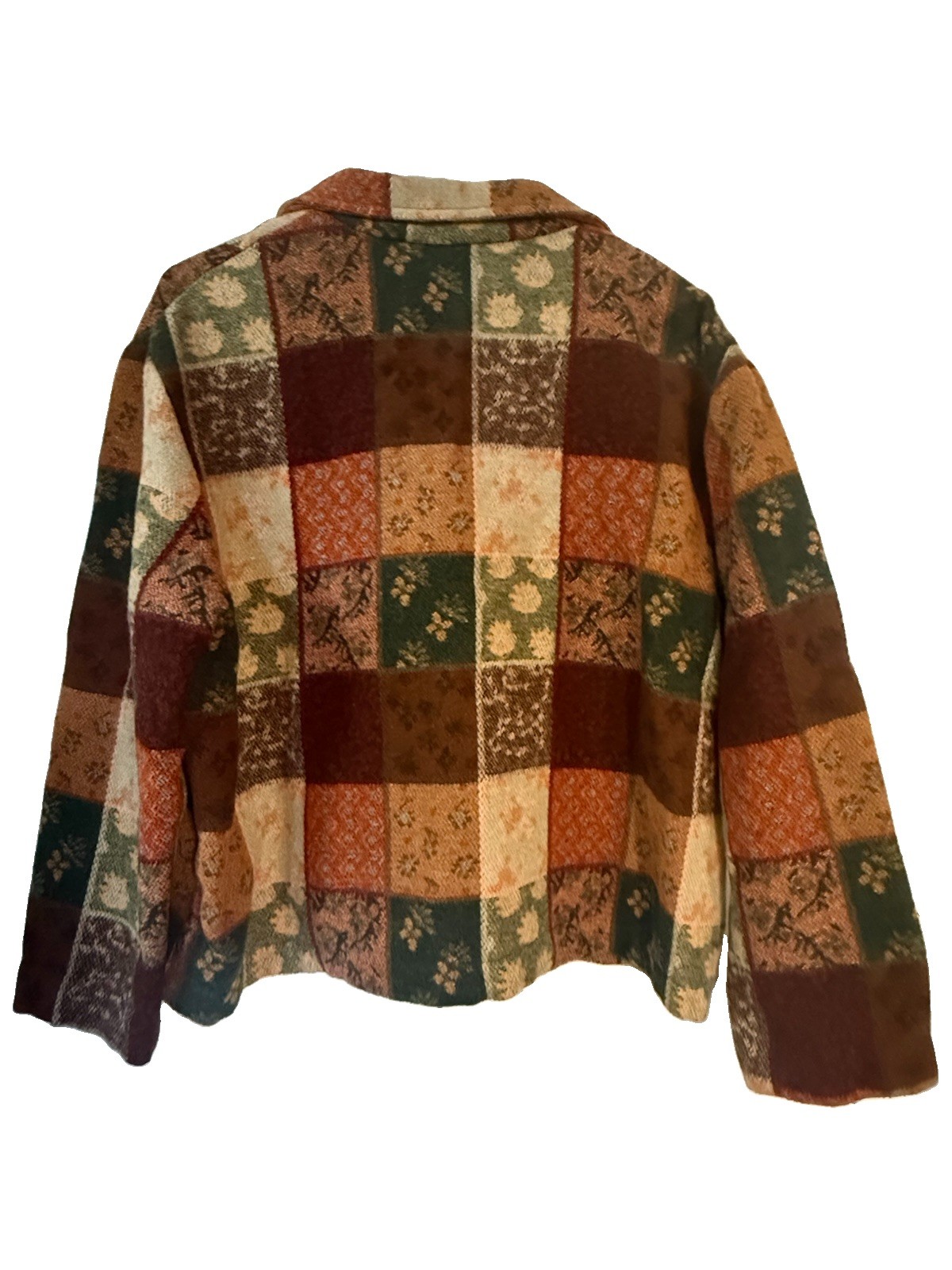 Vintage David Paul Tapestry Jacket Patchwork Floral Earth Tone Women Size L
