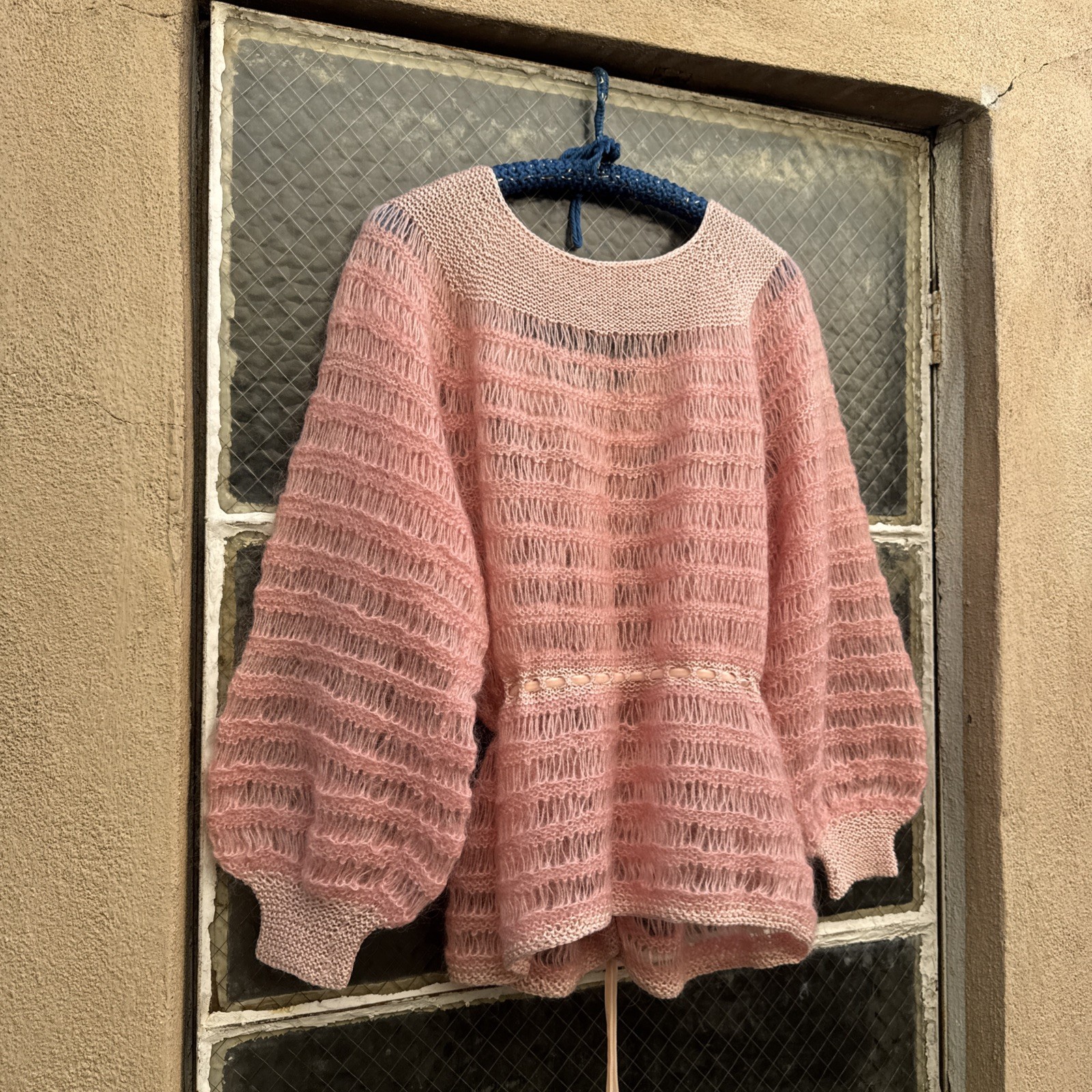 Vintage 1930s Pink Mohair Knit Wool Sweater Cardigan Balloon Sleeves Dress Top