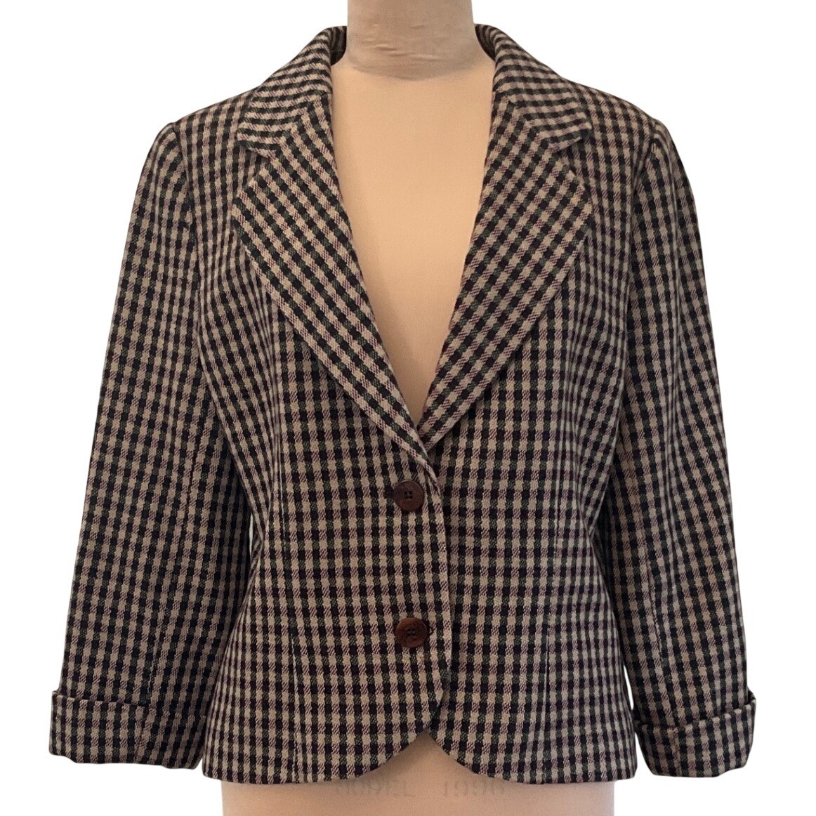 Giorgio Armani Le Collezioni Vintage Wool Plaid Cropped Blazer Women 12 Italy