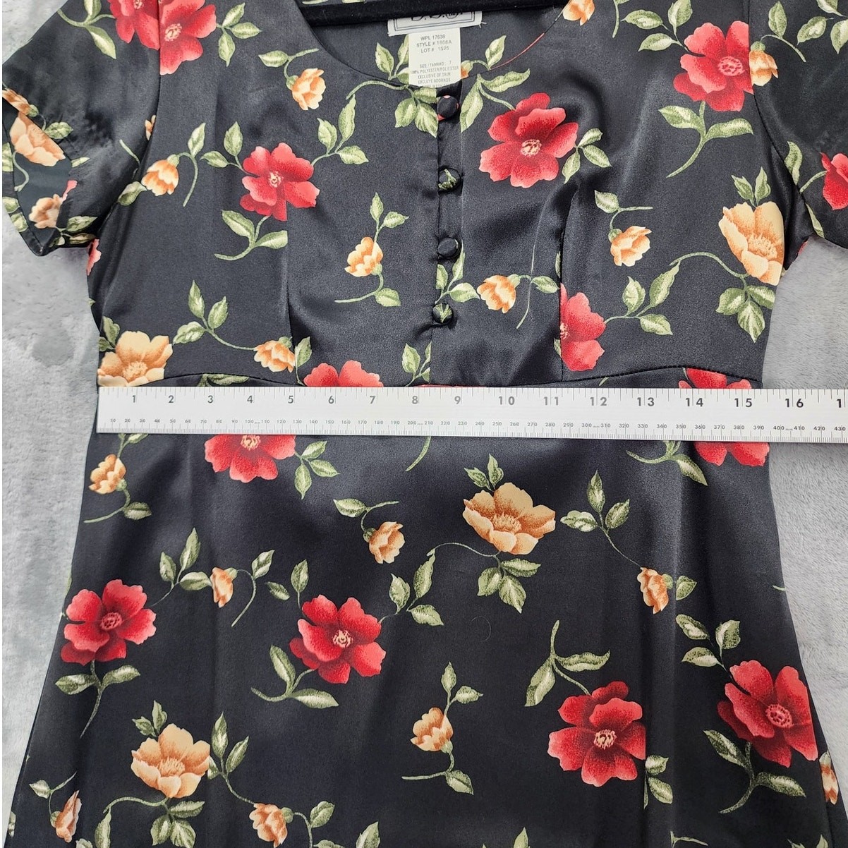 Vintage D.B.Y. LTD Dress Women 7 Juniors Black Floral Satin Tie Back Mini Grunge