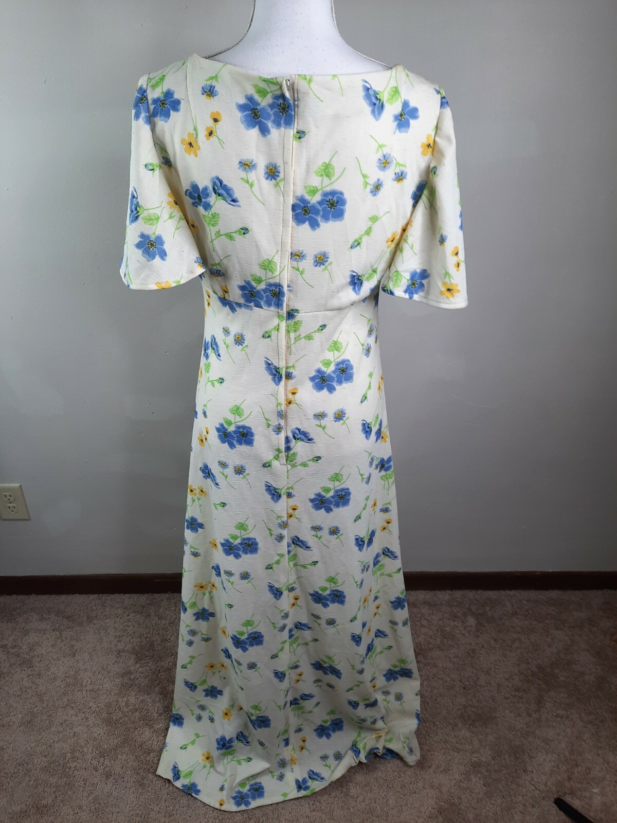 Vintage 70s Maxi Dress Cottagecore Floral Dress Flutter Empire M / L 12 /14