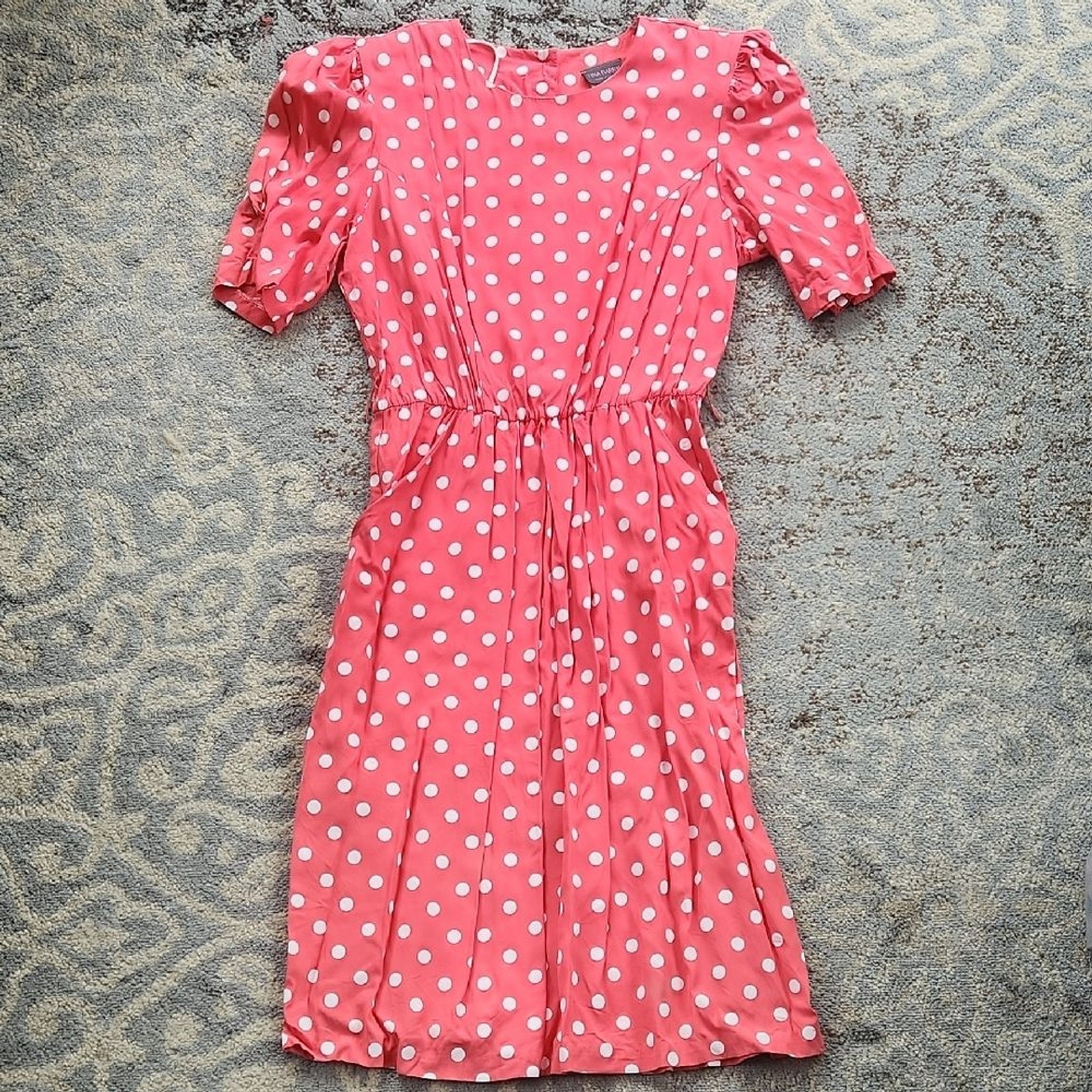 Vintage Tina Barrie Polka Dot Midi Dress Pink White
