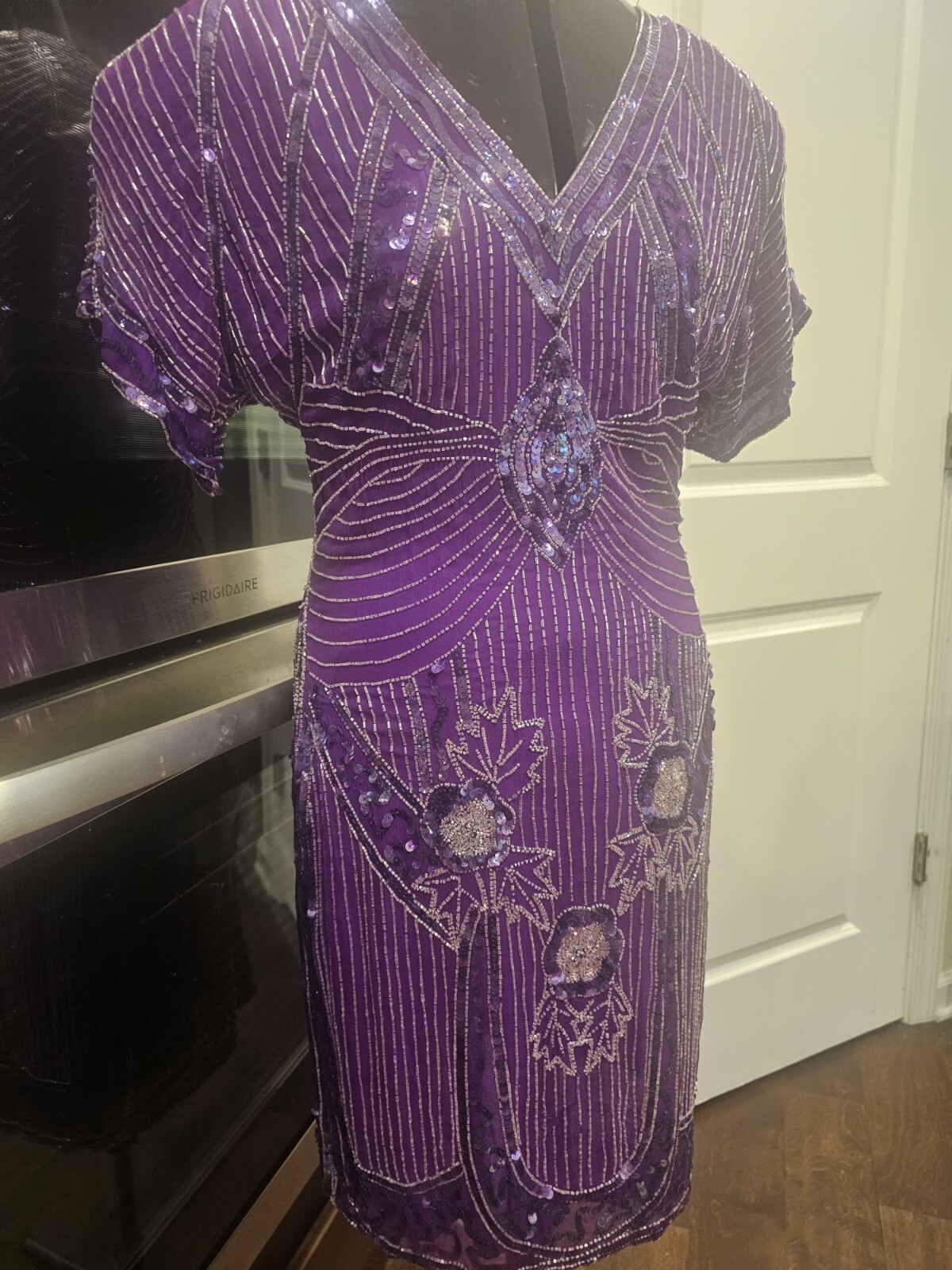 Vintage Carina Purple Beaded Sequin Backless Cocktail Dess Small