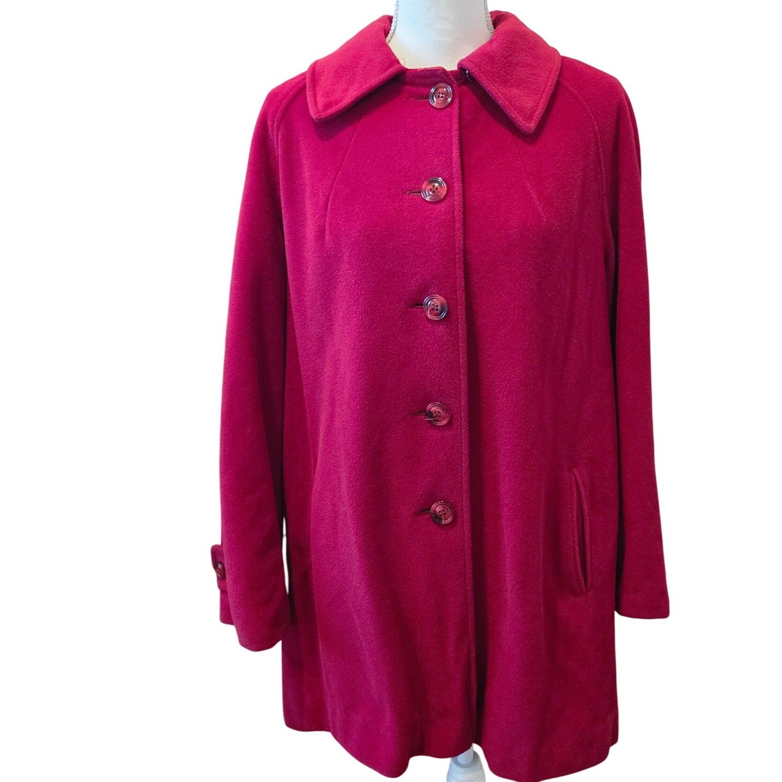 Vintage 1960s Wellington Fashions Kashmiracle Pink Red Button Front Coat ILGWU