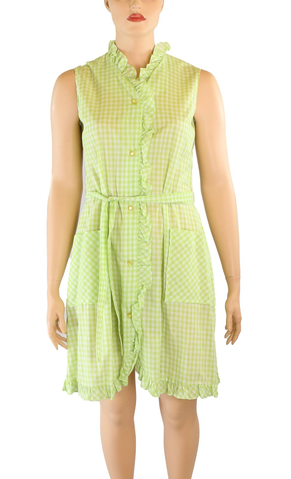 Lounge Craft Vintage 70s Green Gingham Button Down House Day Dress sz L