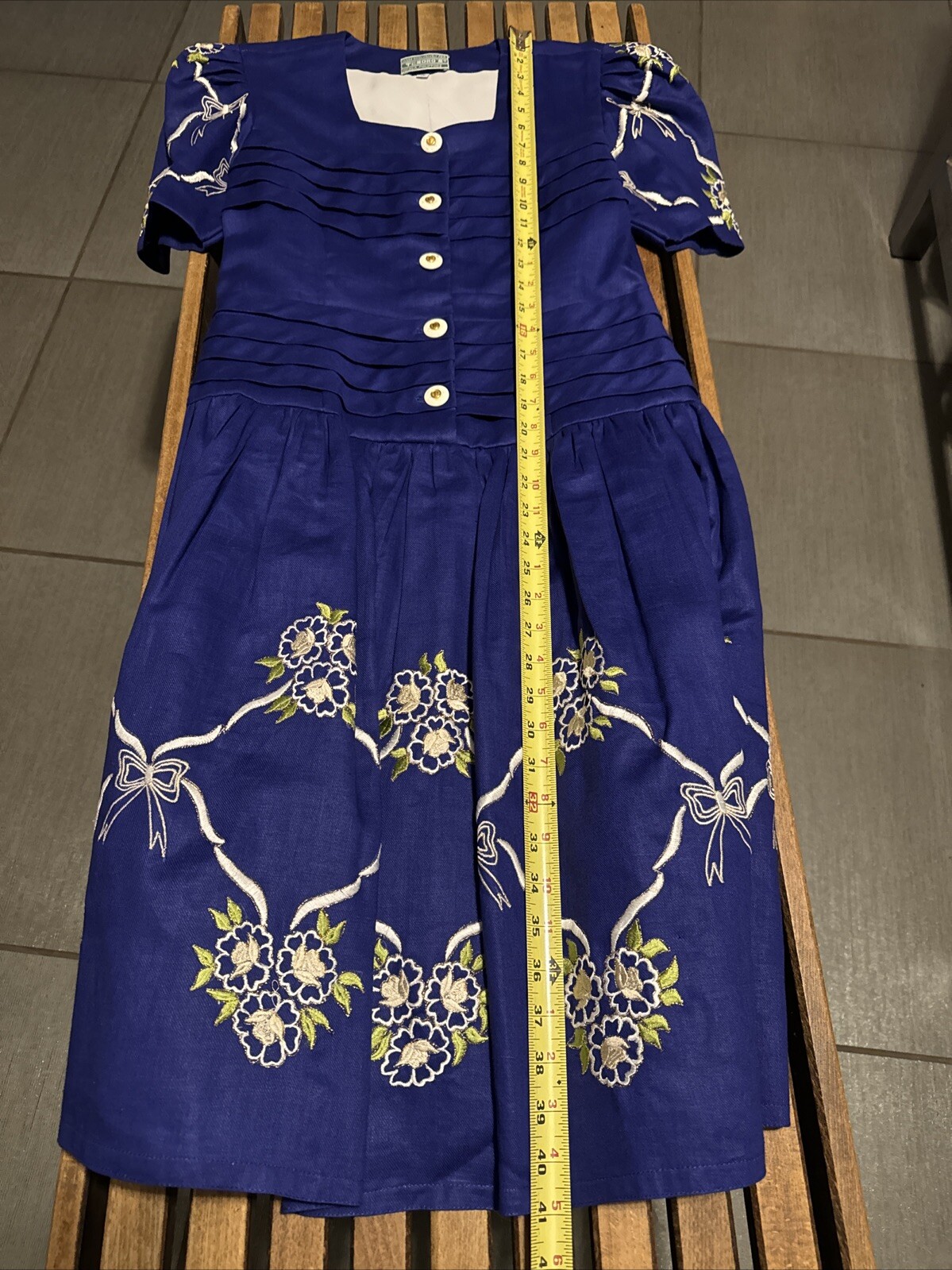 VTG Made Exclusively For Tesoro’s Philippines Embroidered Lines Blue Dress 10