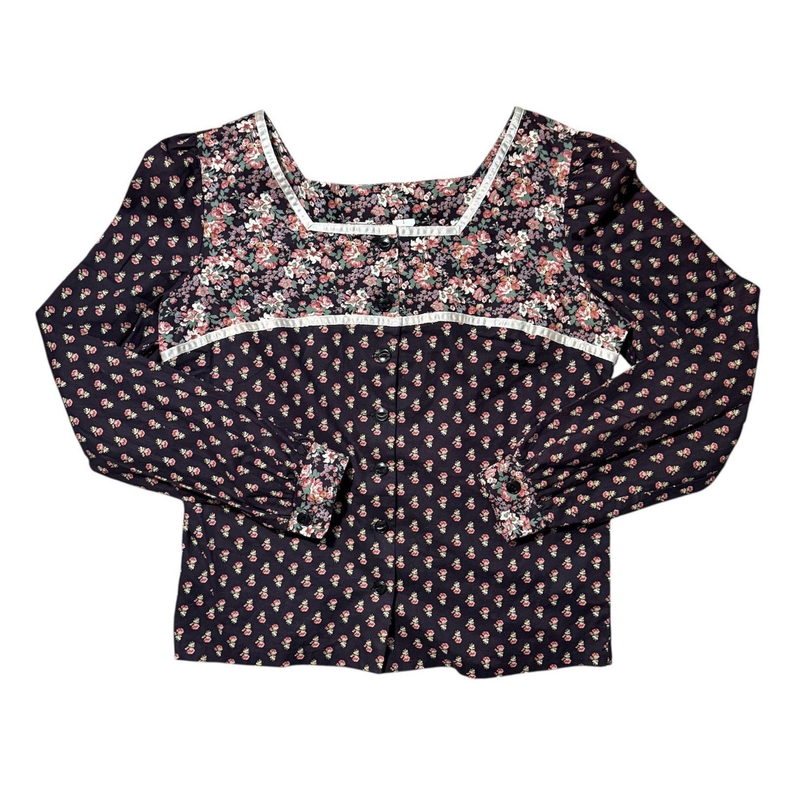 VTG 70s Montgomery Ward Floral Peasant Top Small Medium Cottage Boho Prairie