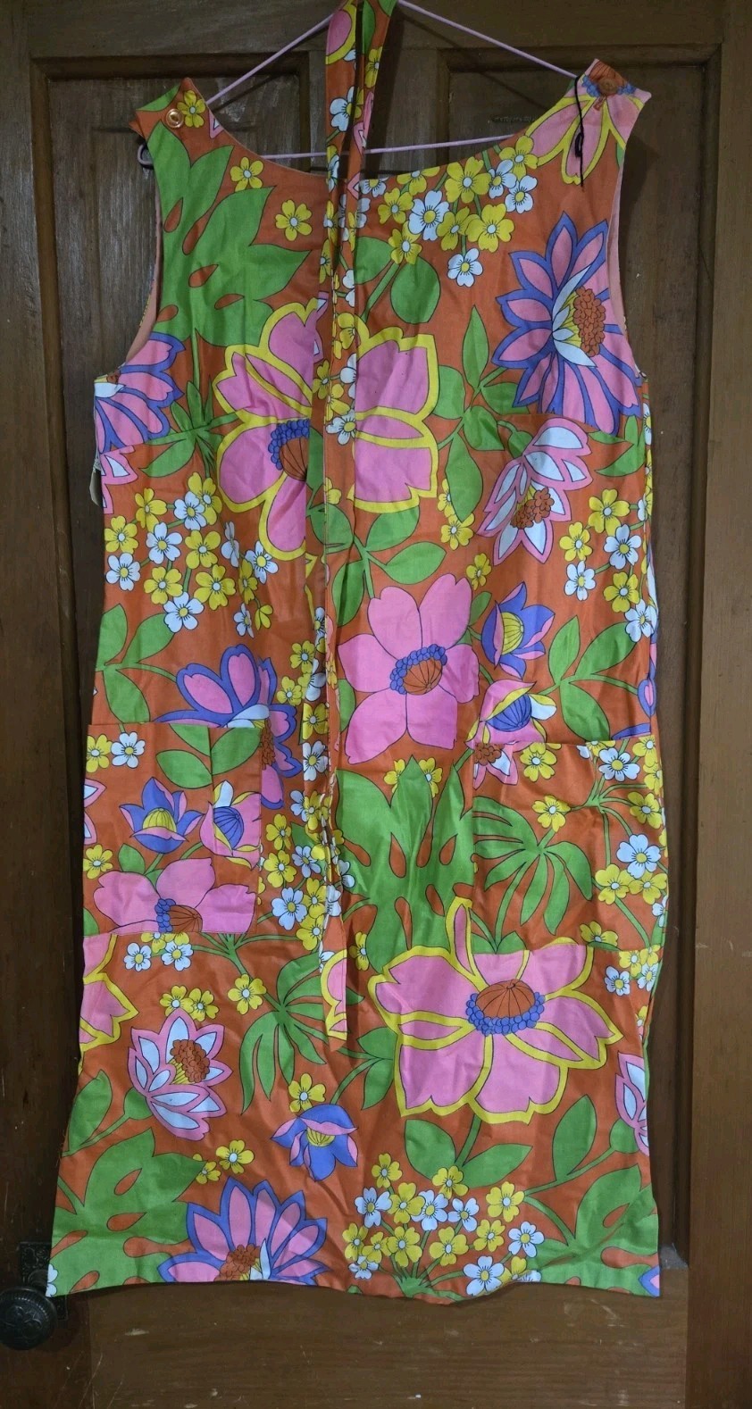 Vtg Orange Large Floral Smock Dress Sz 14.5 See Measurements NWT