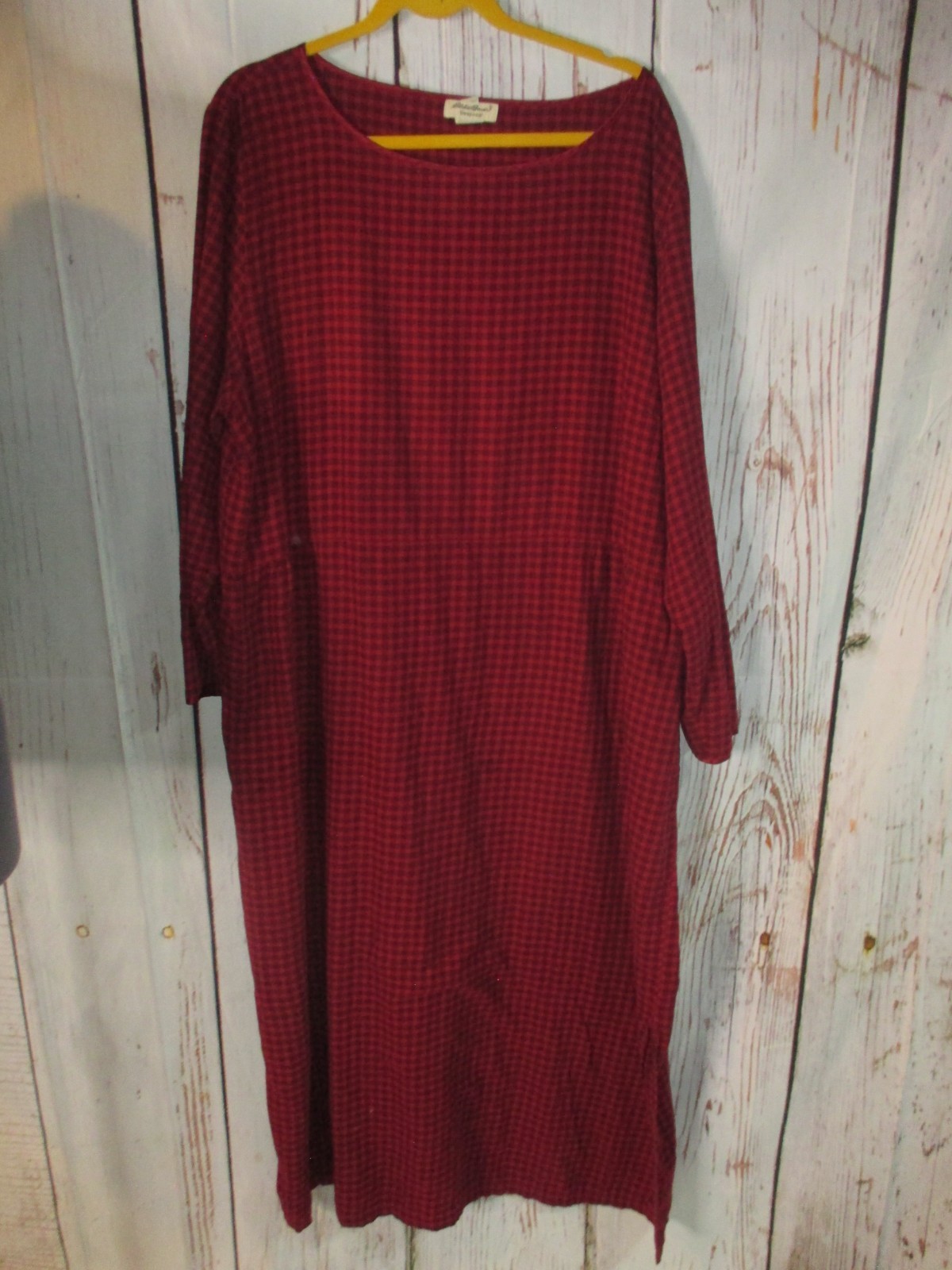 VTG Eddie Bauer XXL T 2X Tall Flannel Nightgown Red Plaid Cotton Granny Cozy