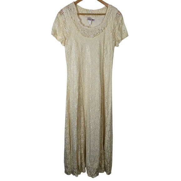 Fredericks of Hollywood Lace Maxi Dress Corset Back Cream White Size 11 12