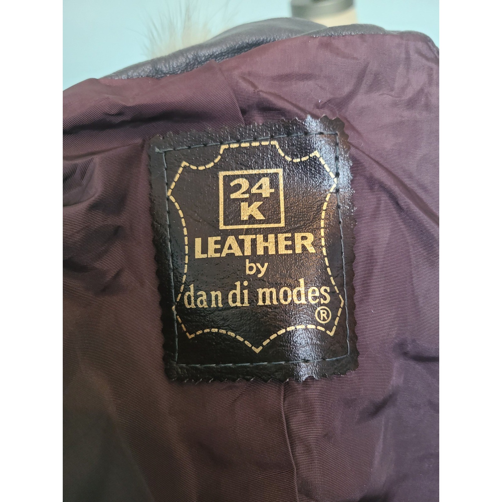 VTG 24K Leather Dan Di Modes Trench Coat Gray Rabbit Fur Collar 1970s Luxury