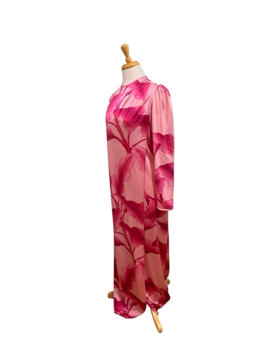 Vntg 70’s Women’s long sleeved Kiyomi Hawaii Pink Floral Maxi Dress Size 8