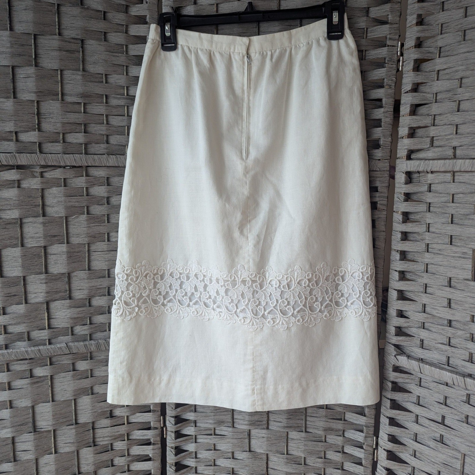 Vtg Cream White Lace Two Piece Twin Set Top Midi Skirt Bridal Fits Modern Sz S