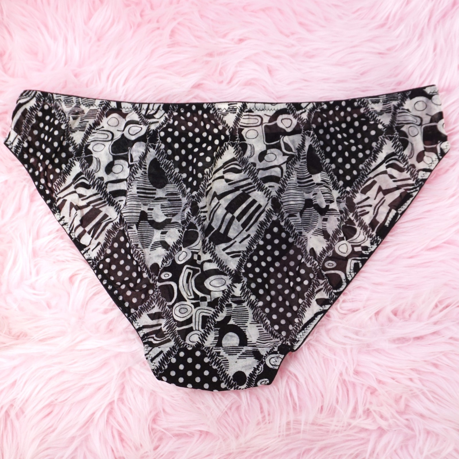 Low Rise Panties Ladies Cheeky Nylon Black White Retro Print Stretch Bikini XL