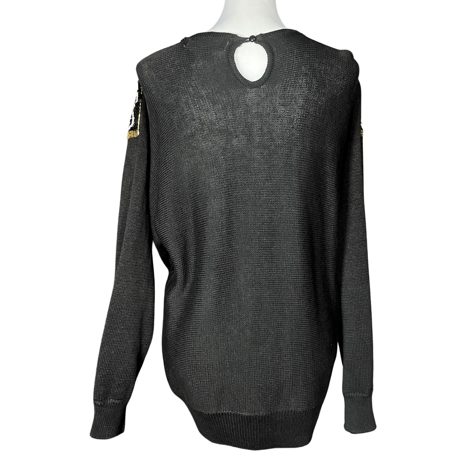 Vintage 80s Heavily Beaded Sequin Sweater. M/L. Black, Colorful, Gold Maximalism