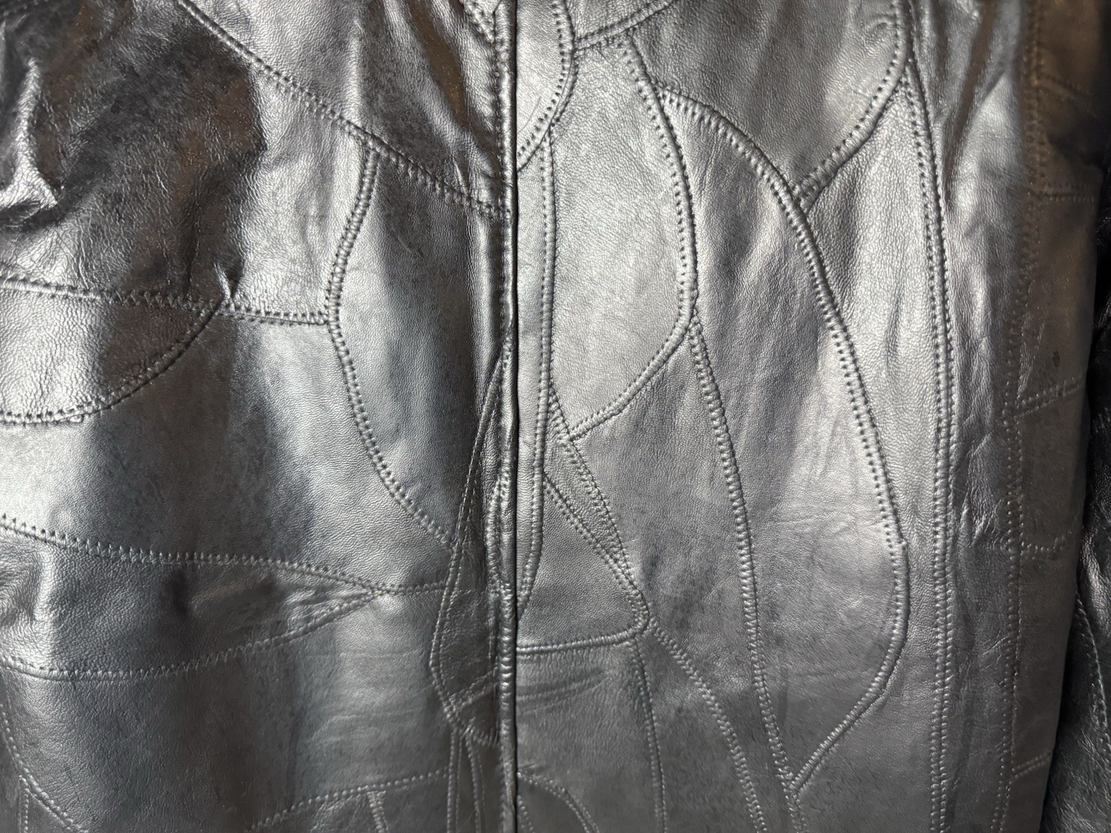 Vintage Y2K Tudor Court Women’s Black Patchwork Leather Jacket Coat Size L