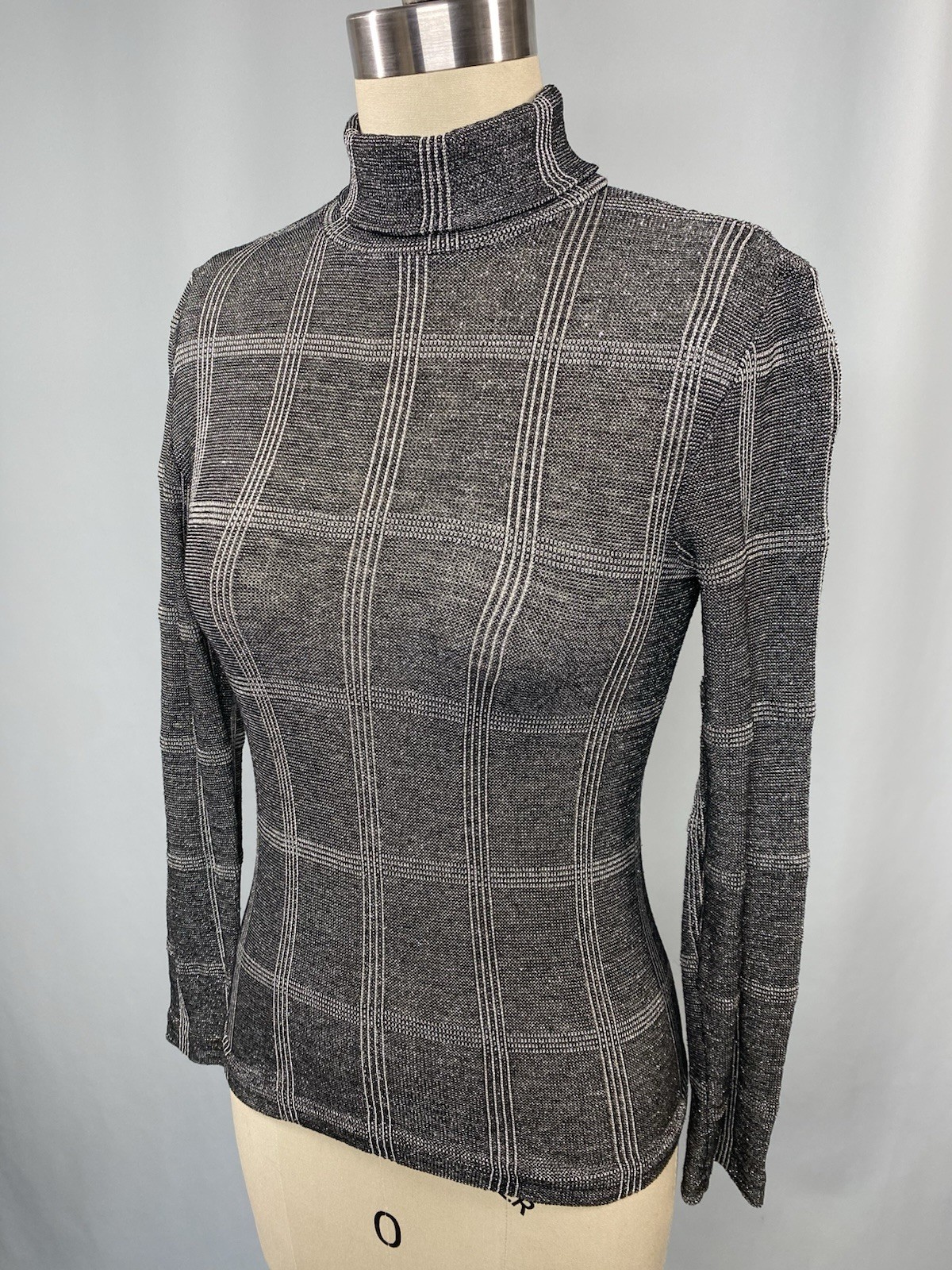 Vintage Top SIZE EXTRA SMALL XS turtle neck silver metallic lurex ARDEE 60s 70s