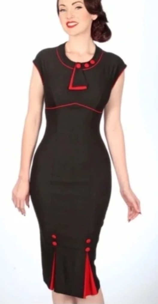 NWT STOP STARING 30s Bombshell Wiggle Dress Rockabilly Pinup Black Red L