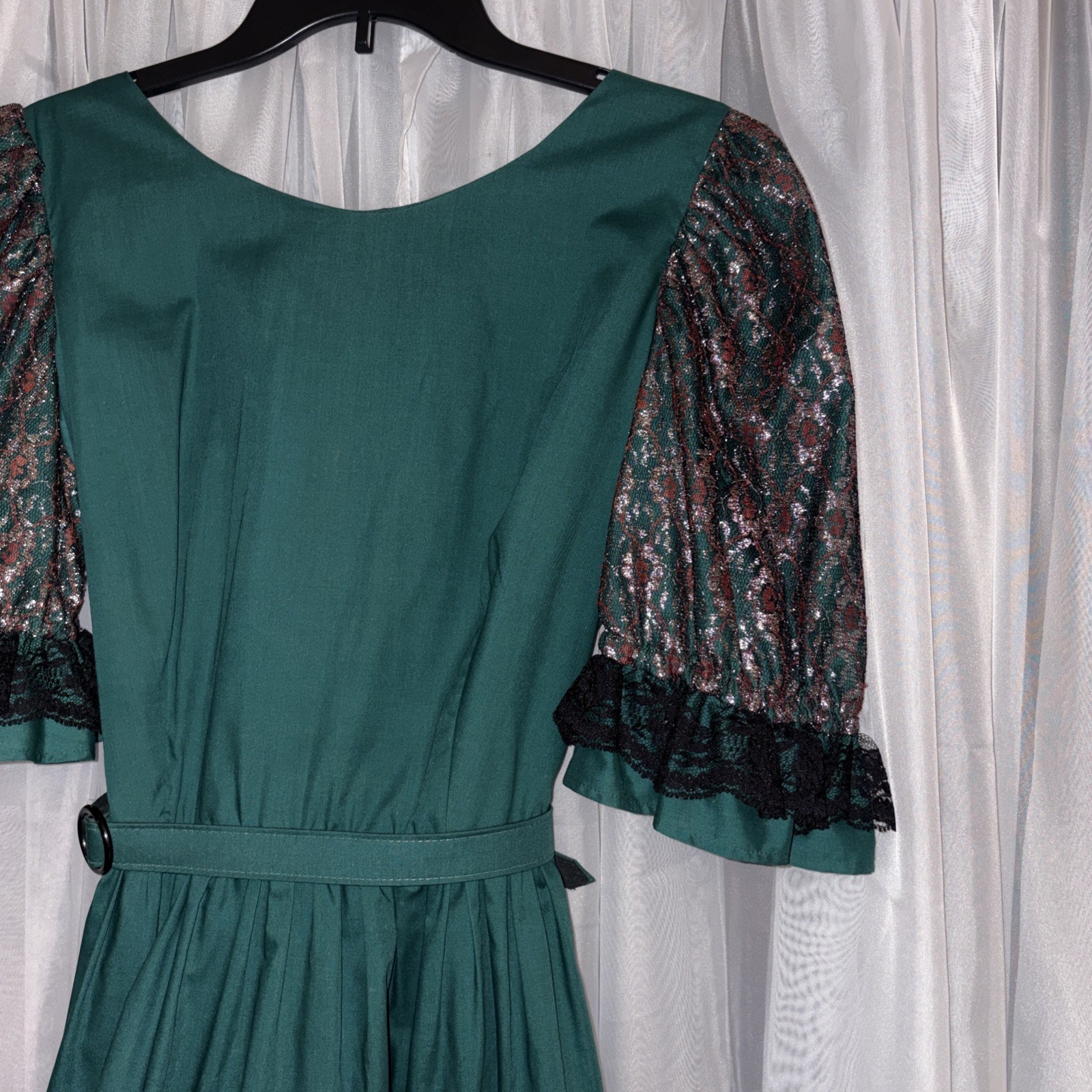 VTG Pete Bettina Green Silver Black Lace Square Dancing Dress Dance Rockabilly
