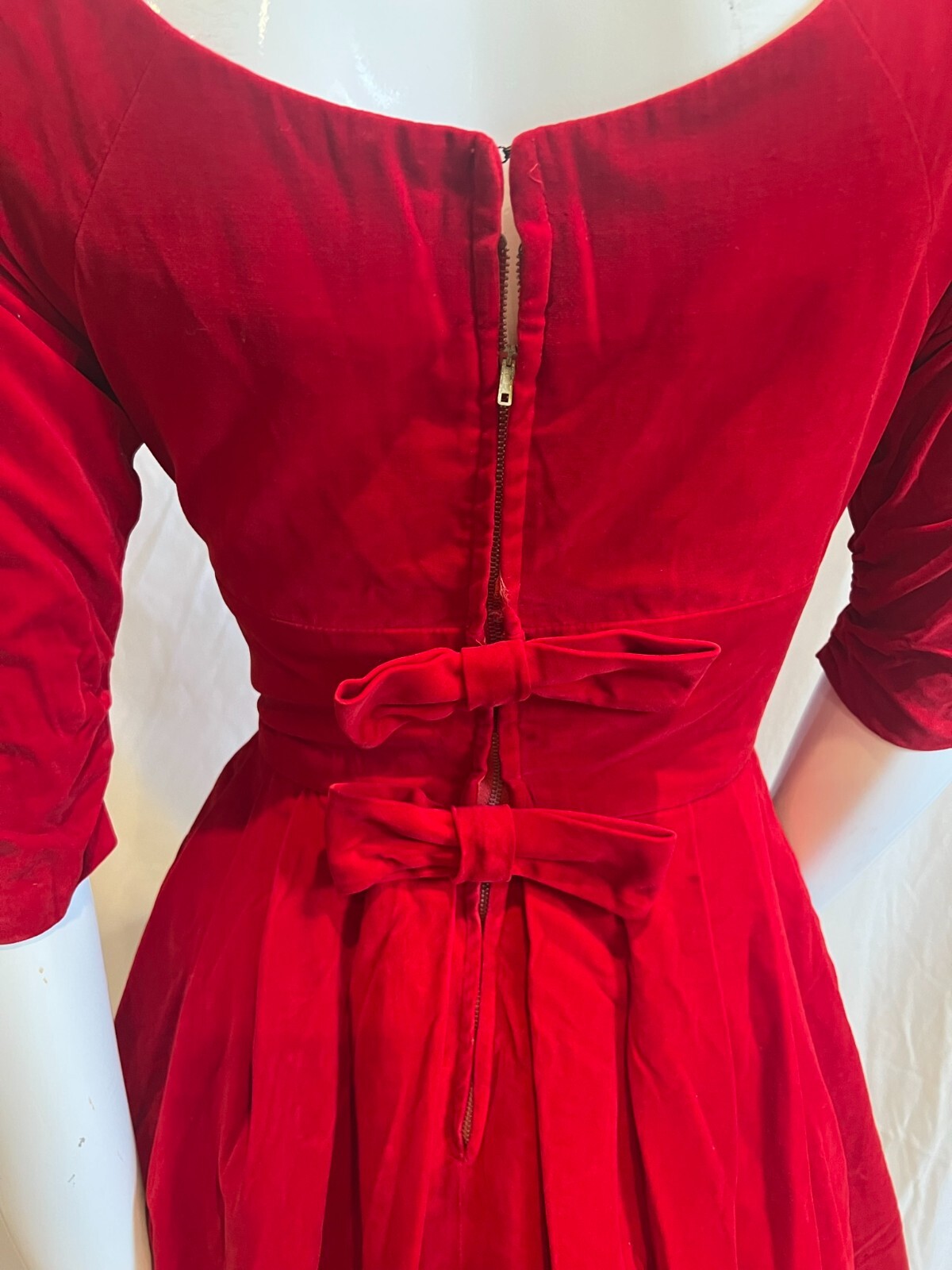 1950’S VELVET BOW TRIM A-LINE FULL DRESS SIZE XS XSMALL