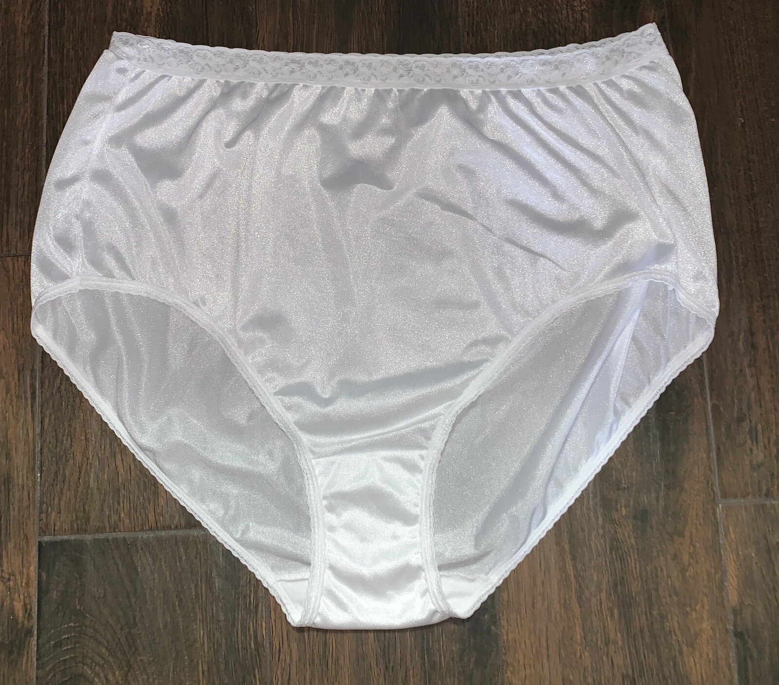 Vintage Nylon Panty JMS Gusset Sheer Sissy Panties Size 12 Shiny Glossy White