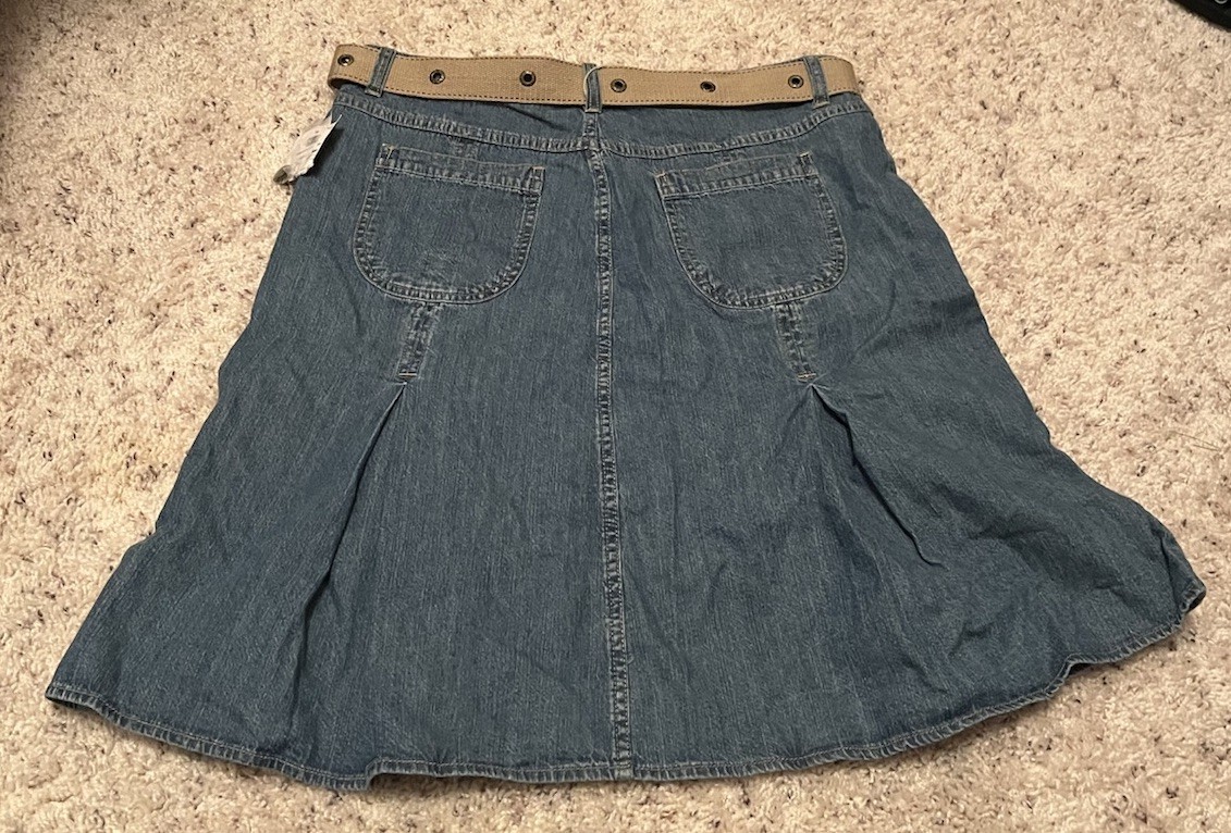 Y2K Vintage Denim Pleated Skirt 12 Boho Fairy Grunge Whimsigoth Cottagecore Belt
