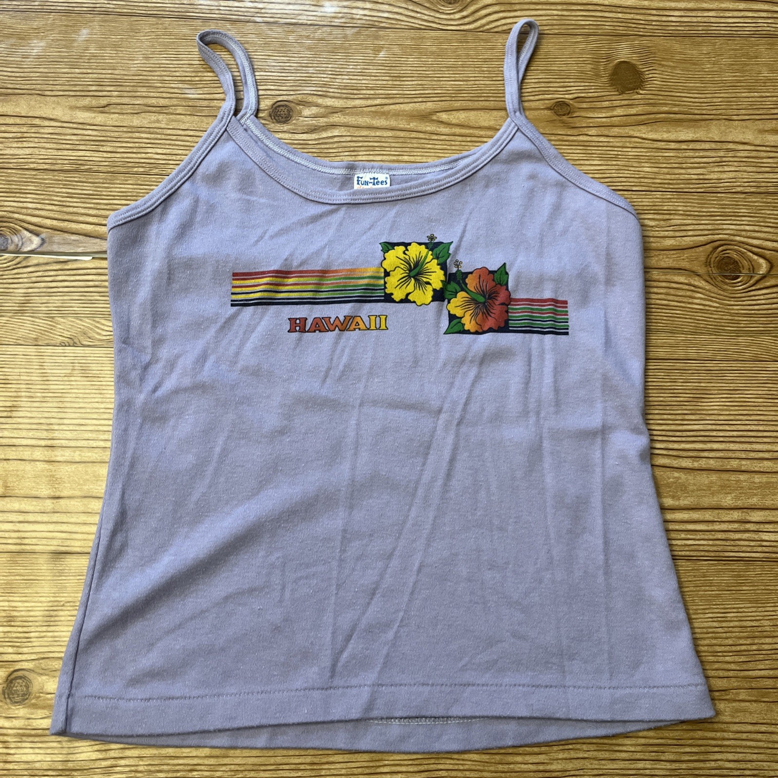 Vintage 80s Fun-Tees Hawaii Floral Blossom Women’s Tank Top T Shirt Size XL