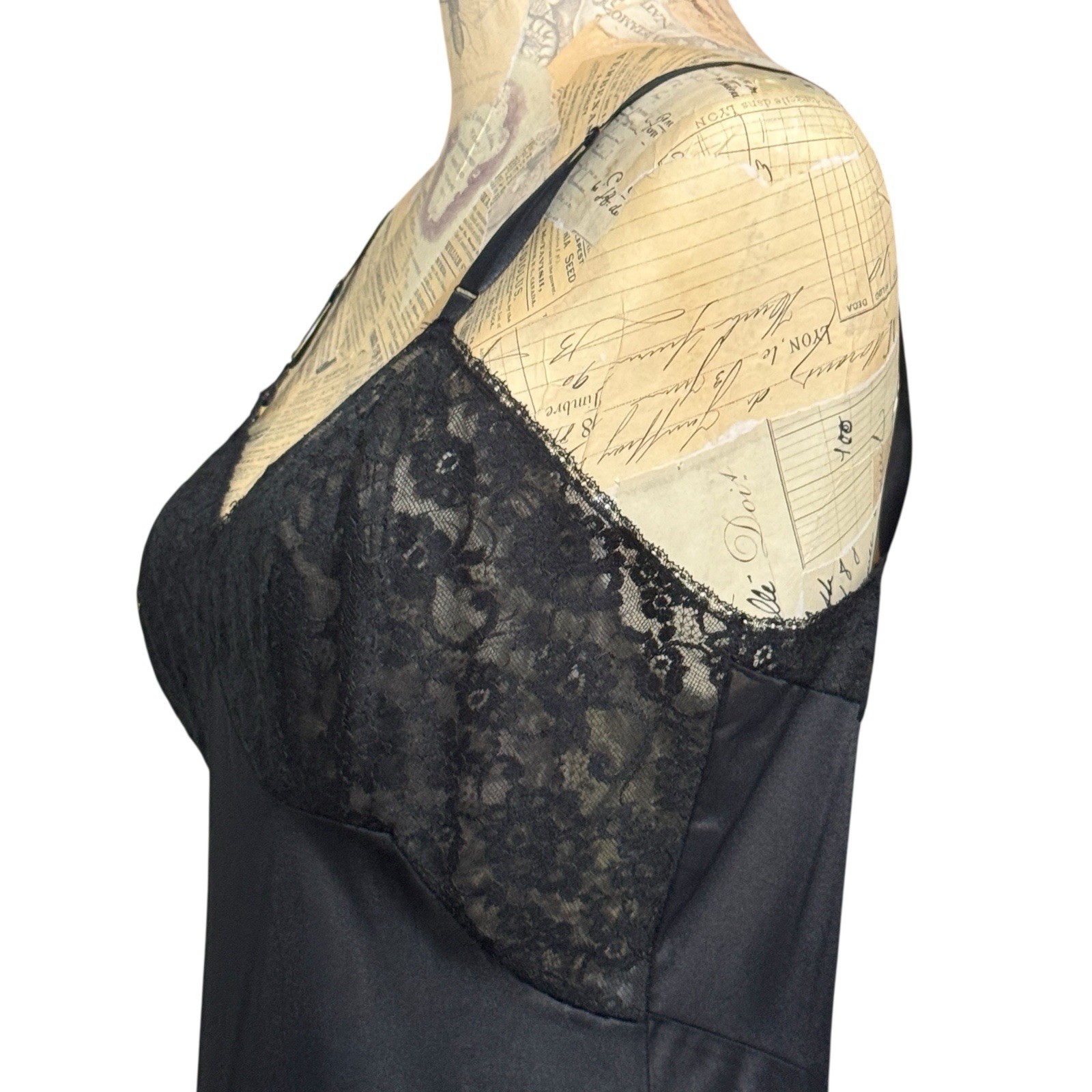 VTG 1960s Vanity Fair Slip Womens 34T Black Nylon Lace Lingerie Sissy Boudoir