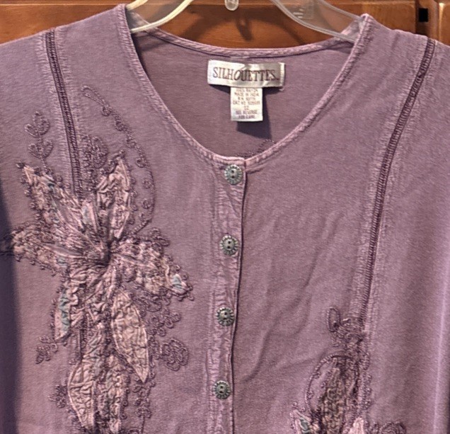 VINTAGE SILHOUETTES PURPLE BLOUSE & DRESS W/SILVER BUTTONS & EMBROIDERY SIZE 12