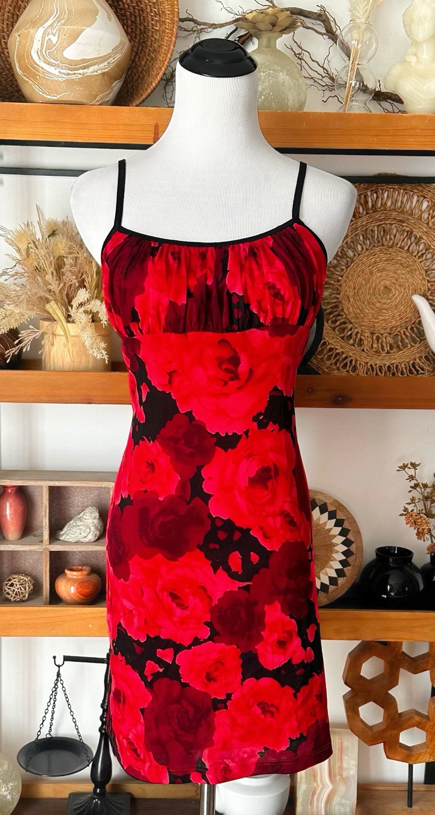 Y2k 90’s Rampage Candy Rocket Red Rose Milkmaid Mini Dress Size Medium
