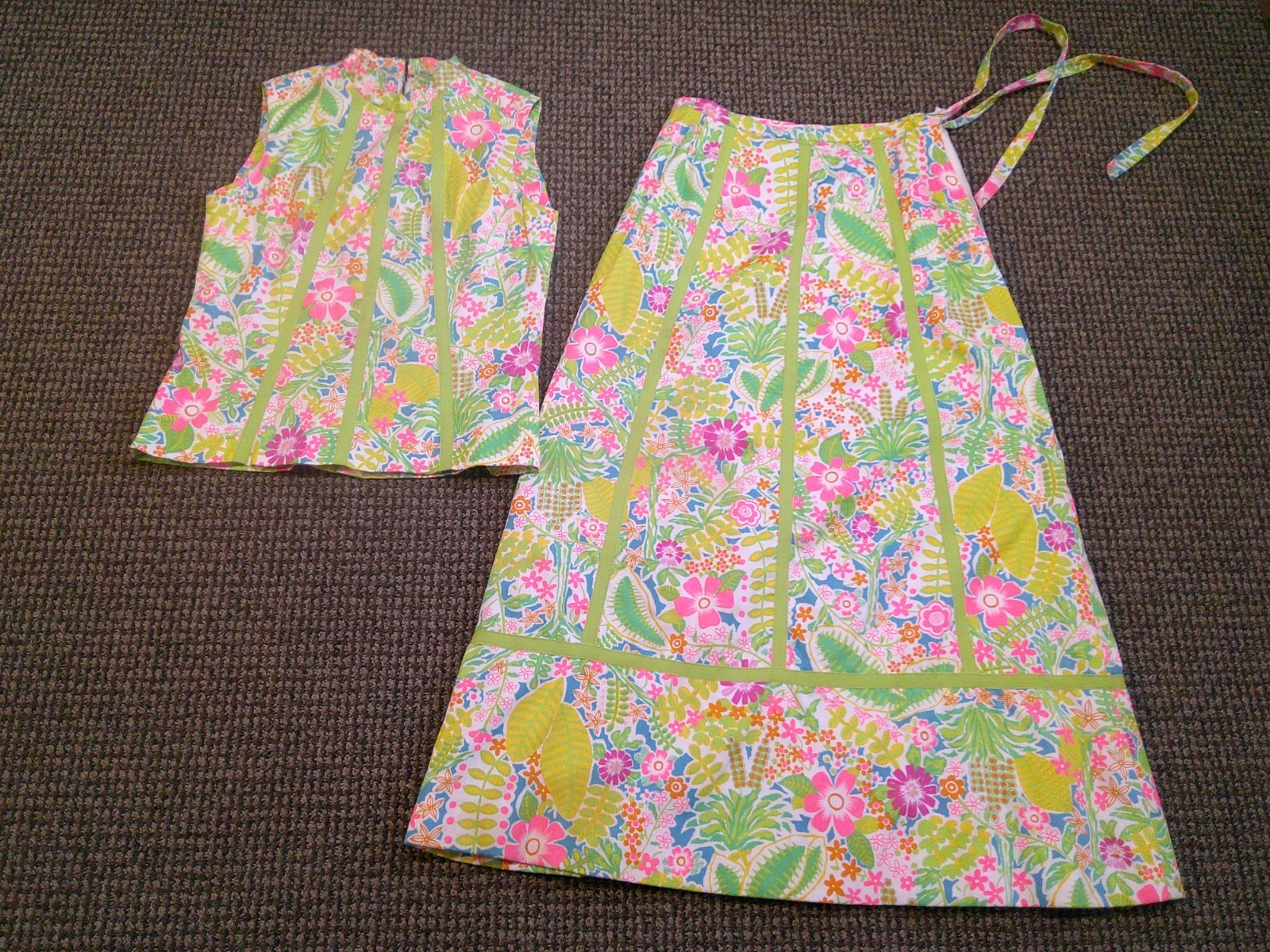 Vtg 60’s JAMISON BOUTIQUE 2 pc Lilly Style Neon Floral Tunic Top & Maxi Skirt M