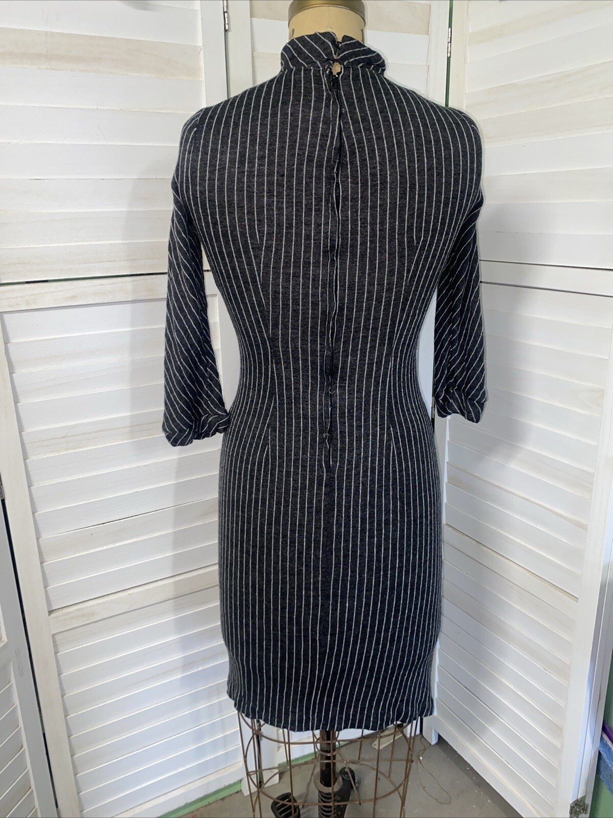 Vintage 60s 70s TONI TODD Sheath Pencil Diagonal PinStripe Knit Dress & Belt Med