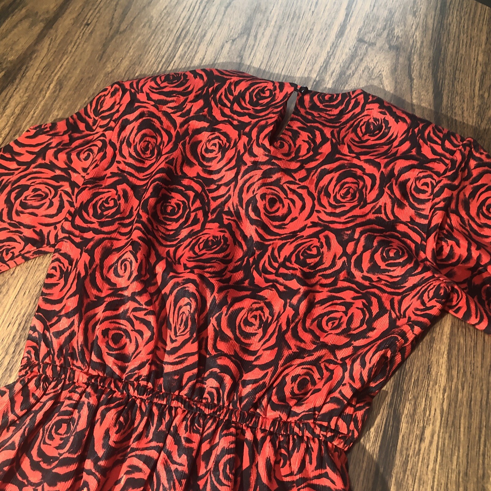 Vintage Carriage Court Evening Dress Red Roses Pockets Elastic Waist READ SIZE