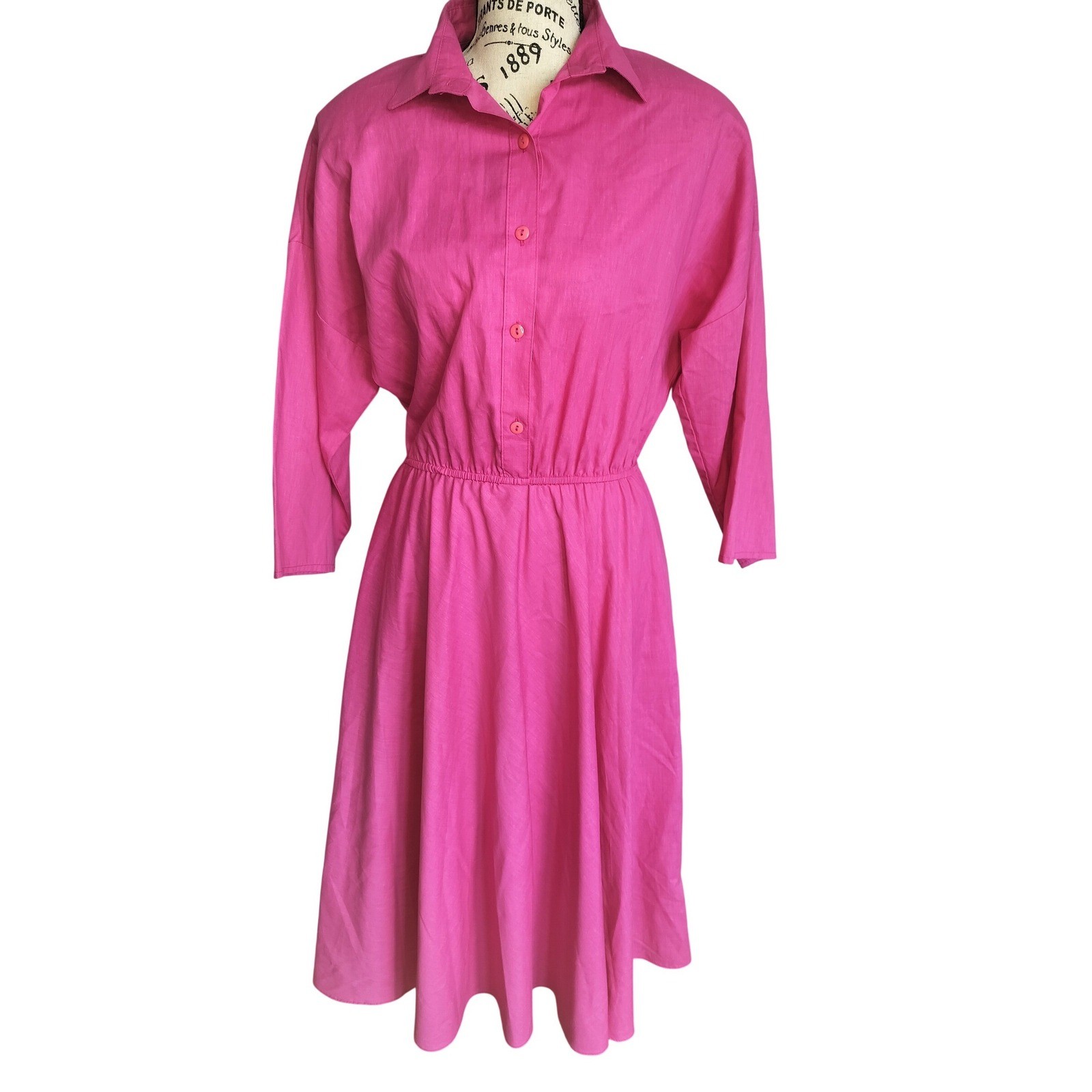 The American Shirt Dress 80’s Hot Pink Button Front Vintage Size 10