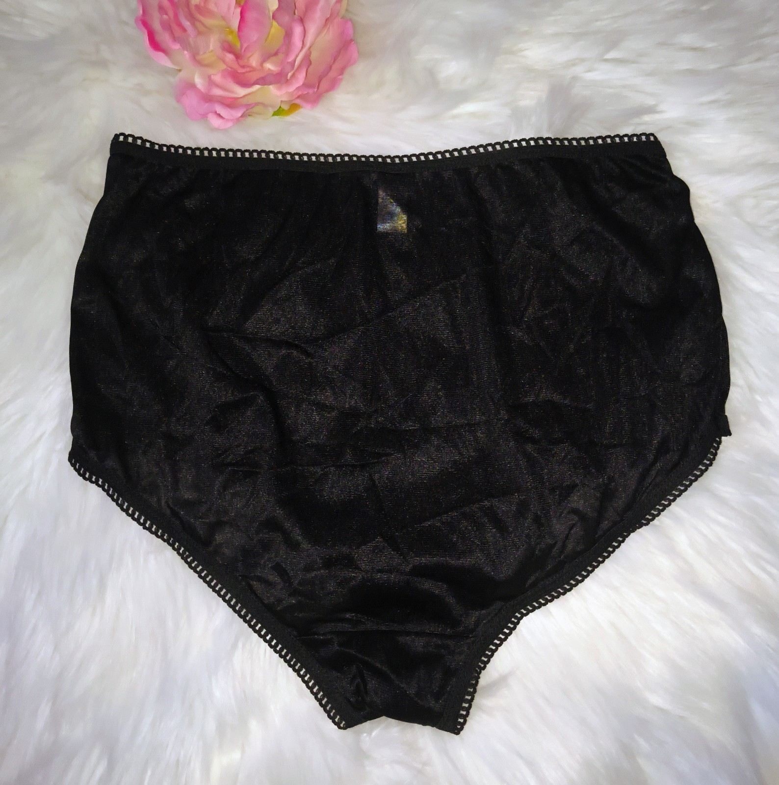 Vintage SIMPLY Satiny Shine Silky Black Nylon Brief Panties SZ: 8/XL Sissy Panty