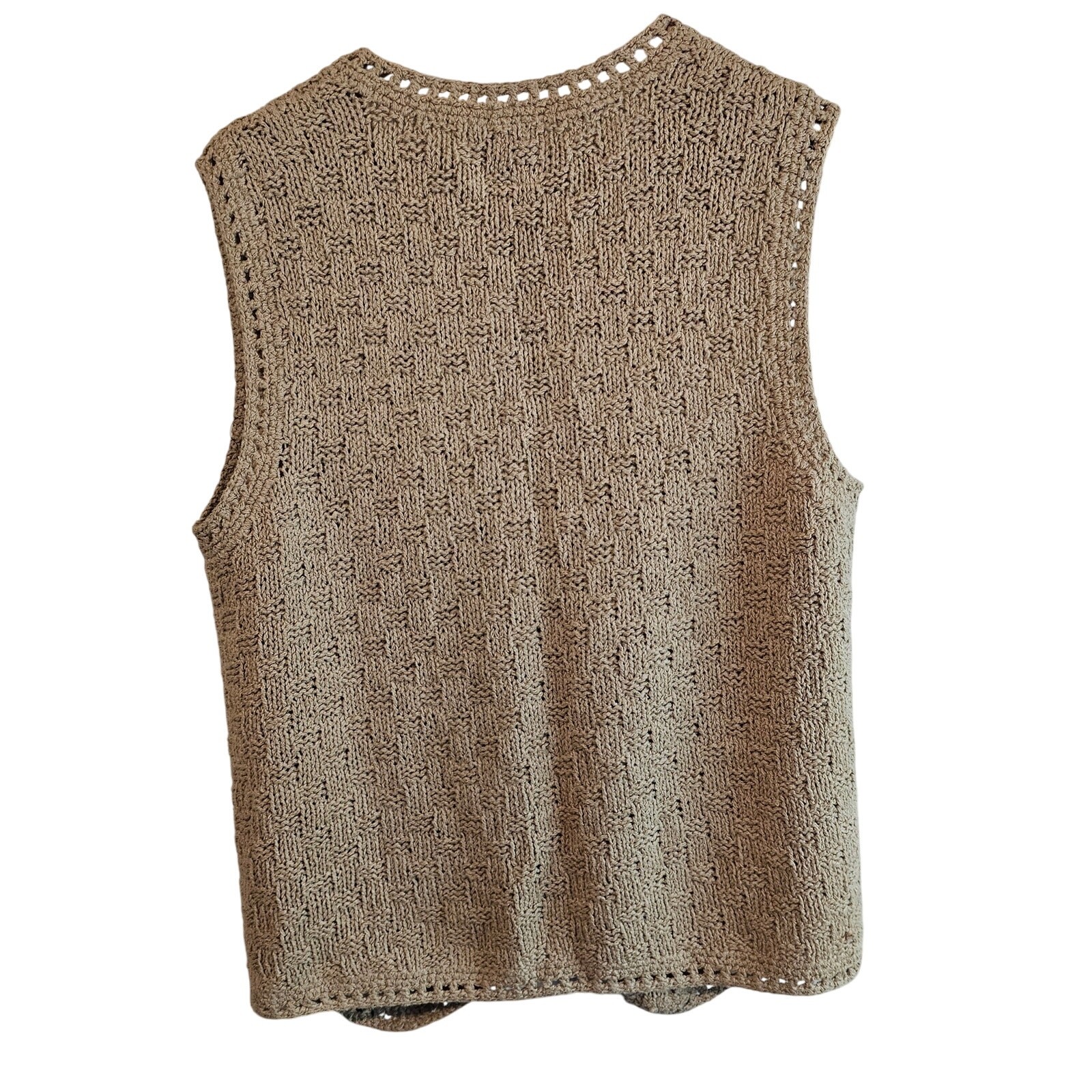 Vintage Cambridge Dry Goods Sweater Vest Women Lg Tan Floral 90s Crochet Cottage