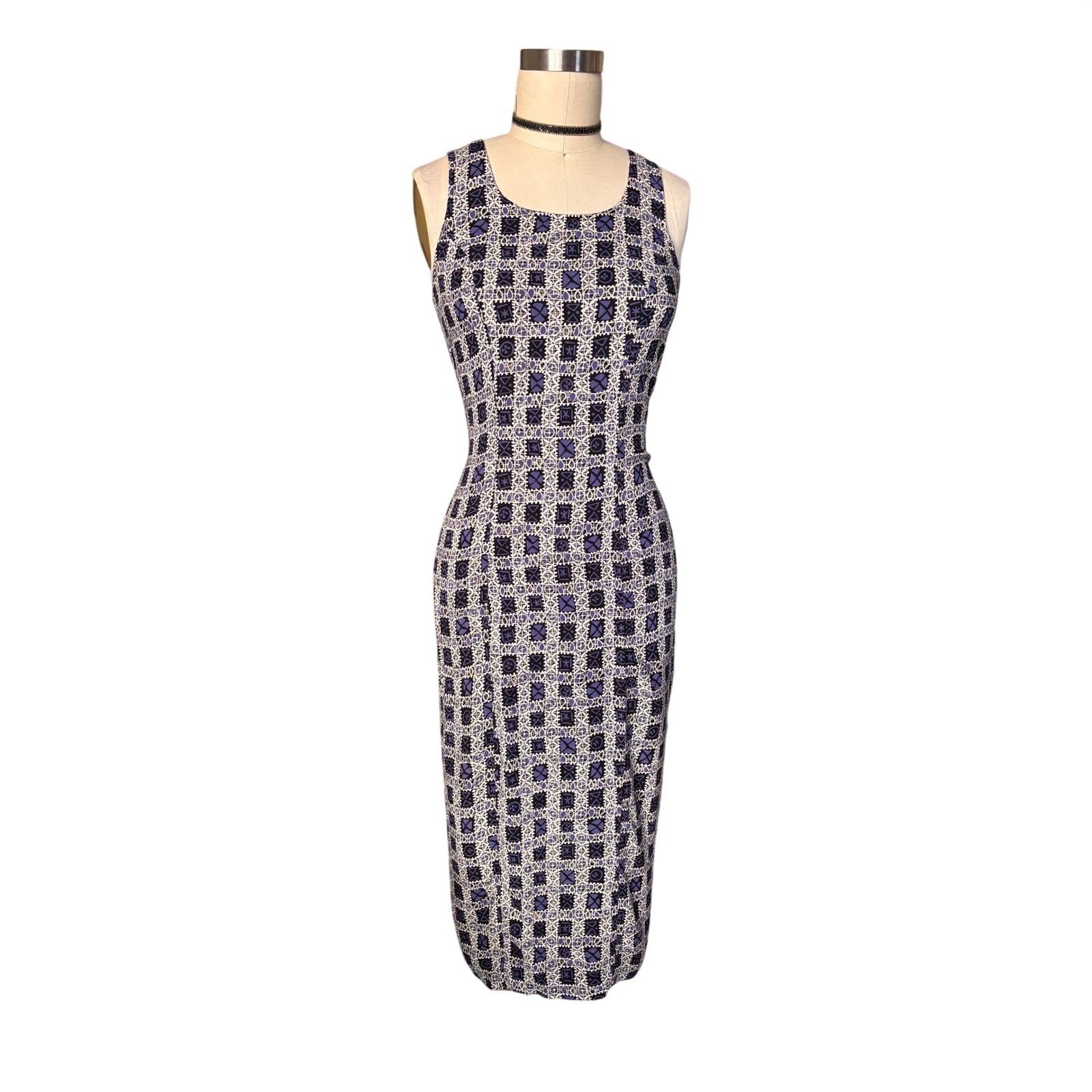 Vintage Byer Too! California Geometric Print Lace Up Back Maxi Dress M Purple