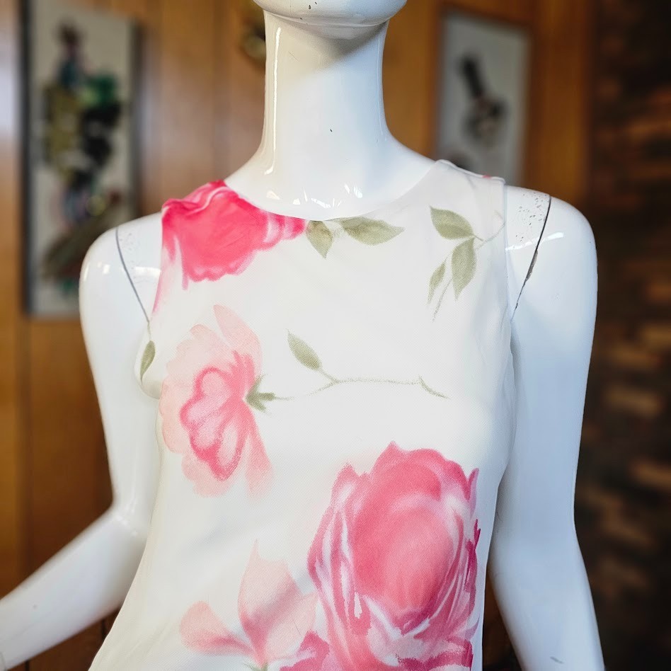 Vtg 90s Y2K Romantic Preppy Grunge Spring Fairy Chiffon Floral Slip Dress S/M