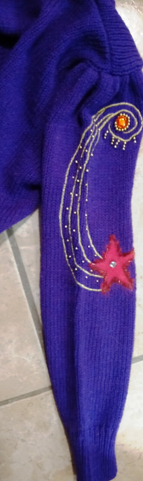 Vintage CHRISTINE Sweater Shimmering Purple Hand Knit Angora Beads Sequins sz S