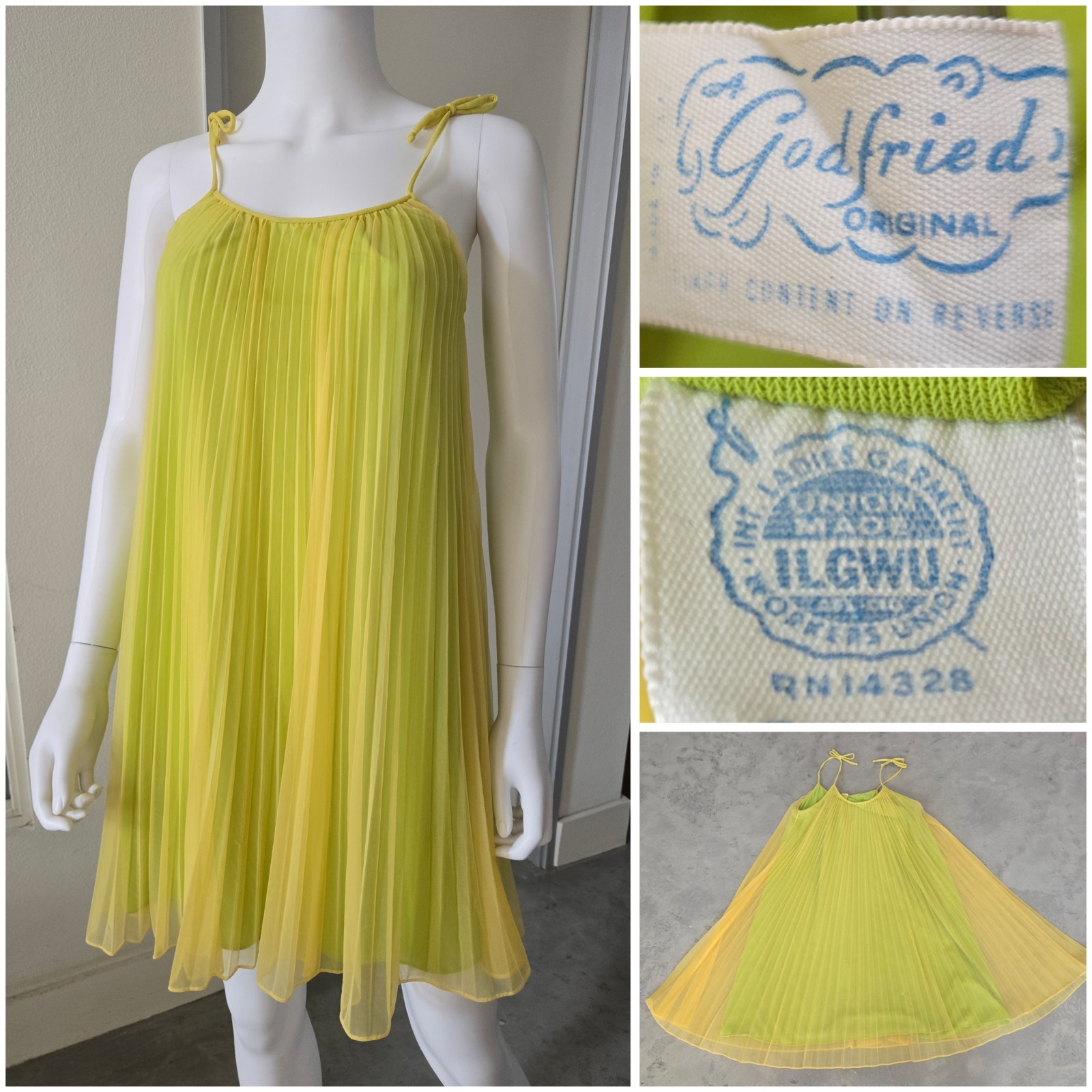 Vintage 50s 60s Babydoll Gown Peignoir Sheer Chiffon Pleats Fairycore Union Made