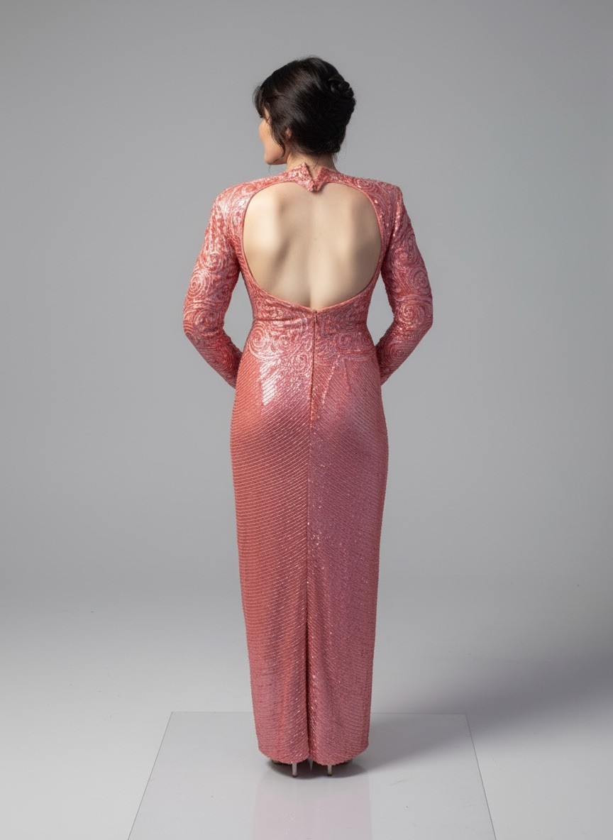 80s exquisite Naeem Khan Riazee Nights coral beaded dress