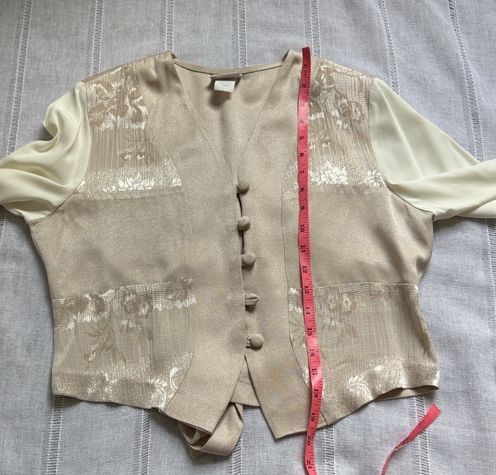Vintage Just For Petites Beige and Cream Blouse/Vest Combination