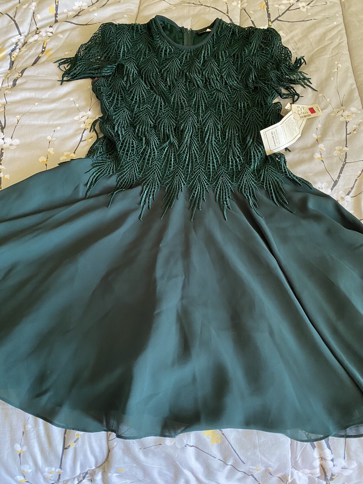 VTG Formal Night Way Forest Green Crochet Top Flare Skirt Dress NWT Made USA M