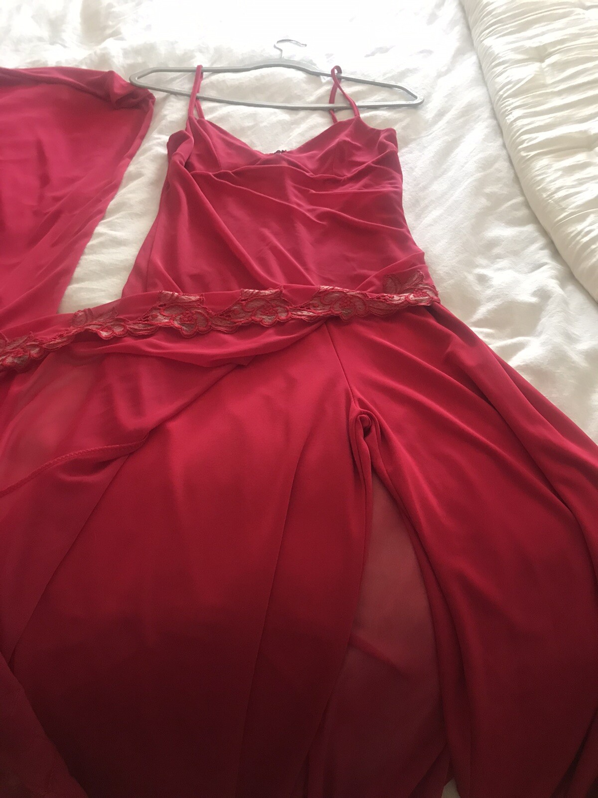 JEWEL RED EVENING COCKTAIL STRAPPY DRESS PANT SUIT/WRAP SCARF MADE IN PARIS